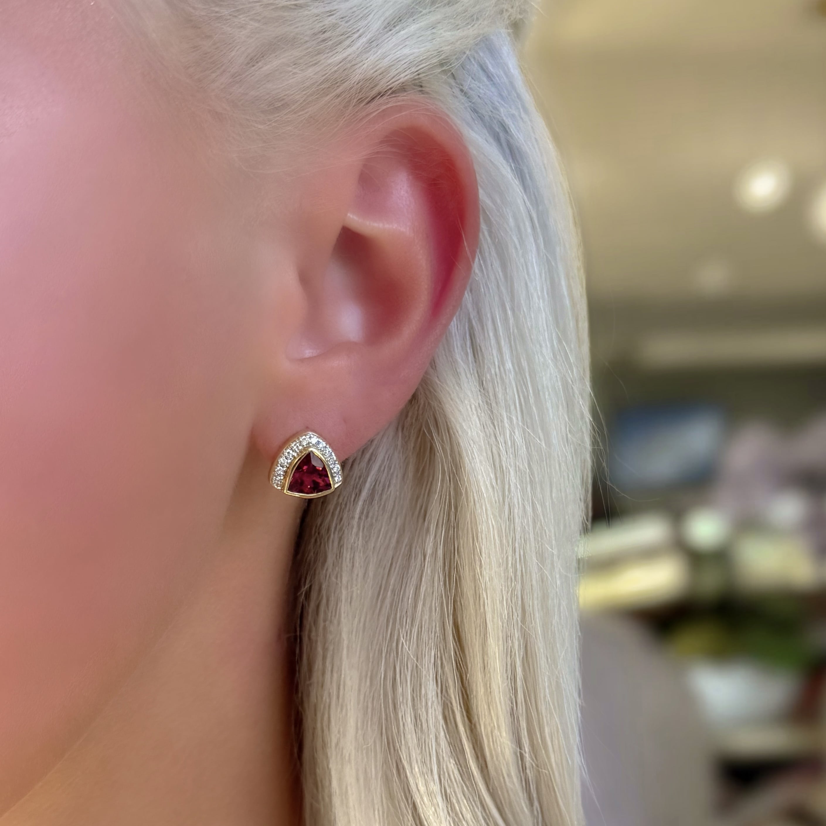 Trillion Pink Tourmaline and Diamond Earrings