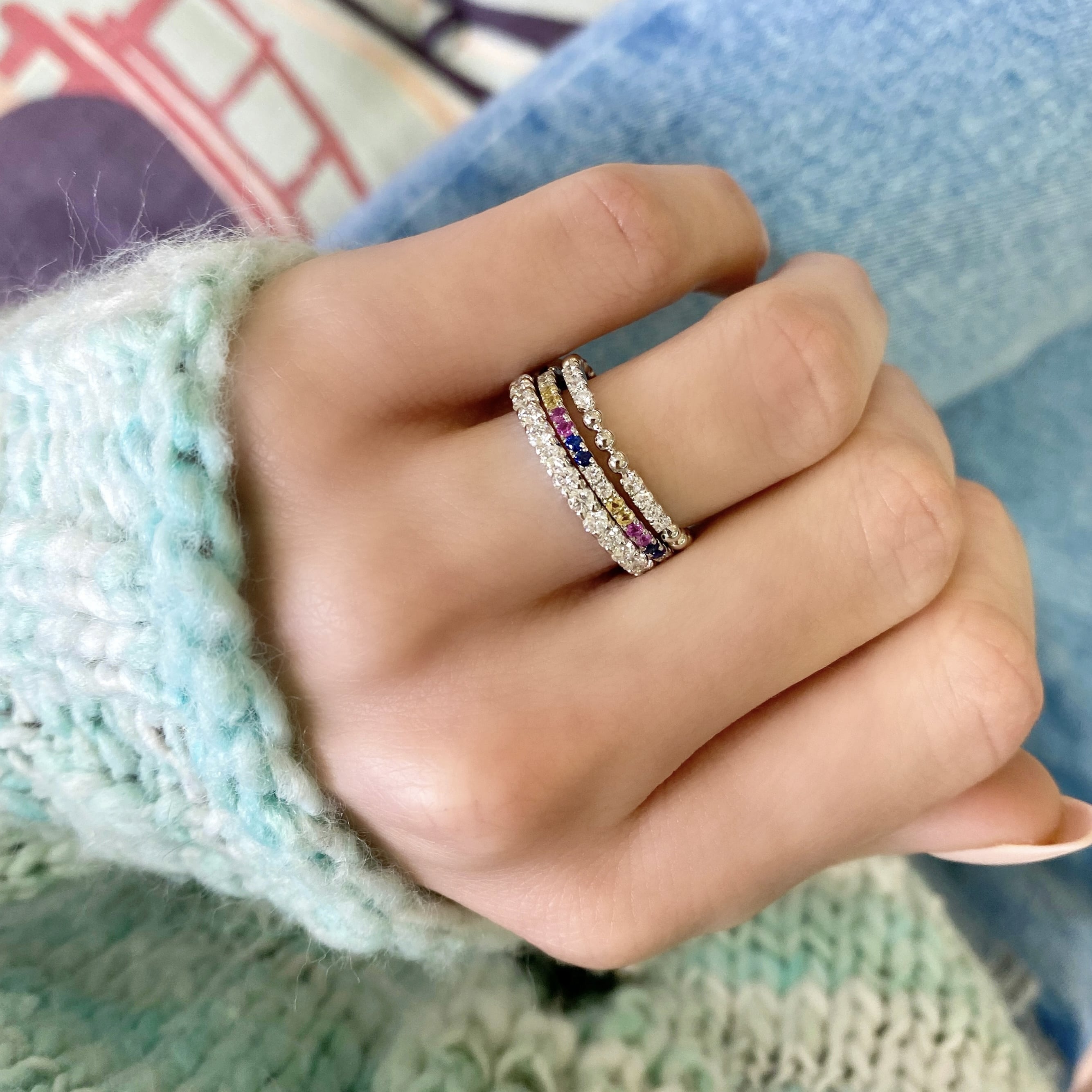 Rainbow Sapphire and Diamond Eternity Band