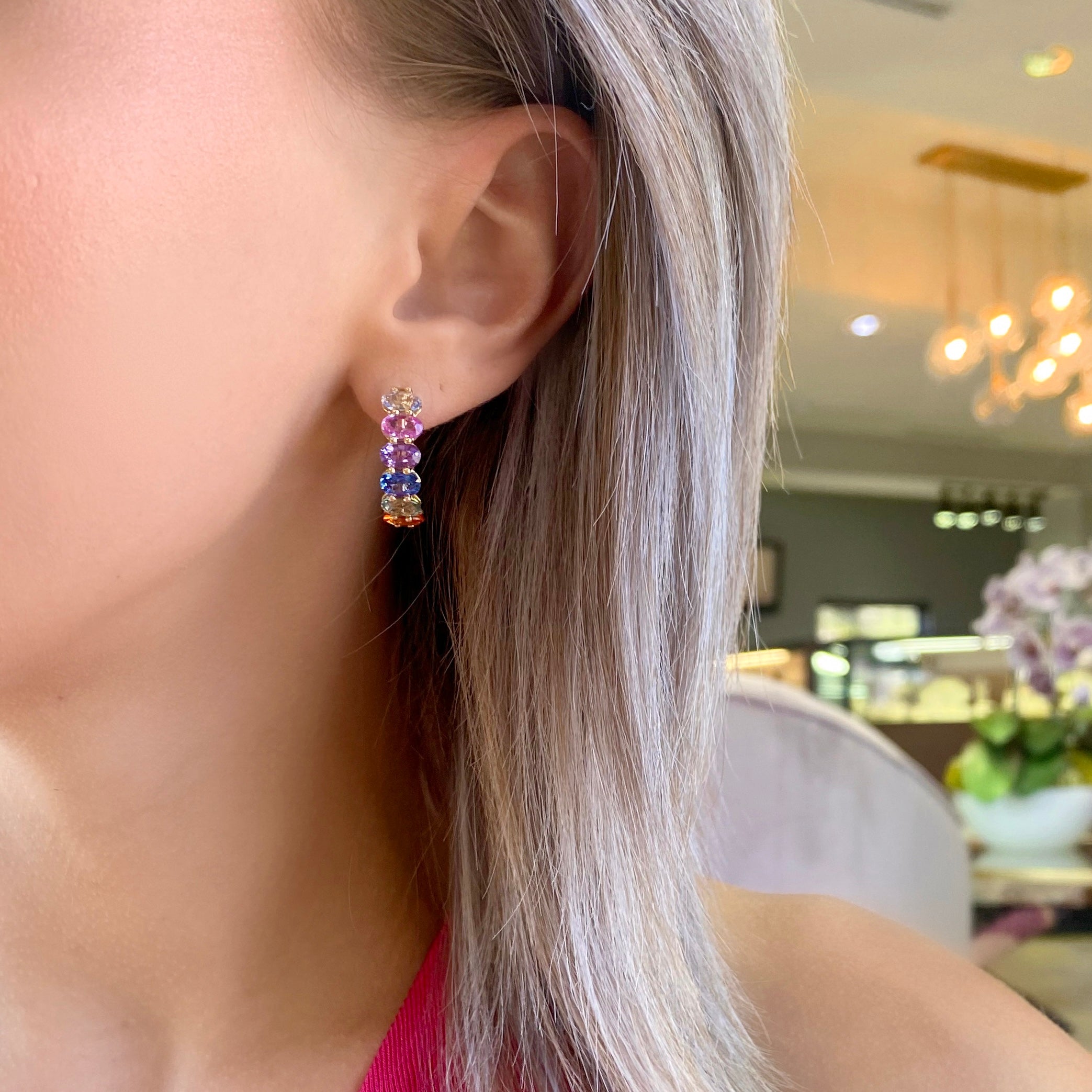 Rainbow Sapphire Hoop Earrings