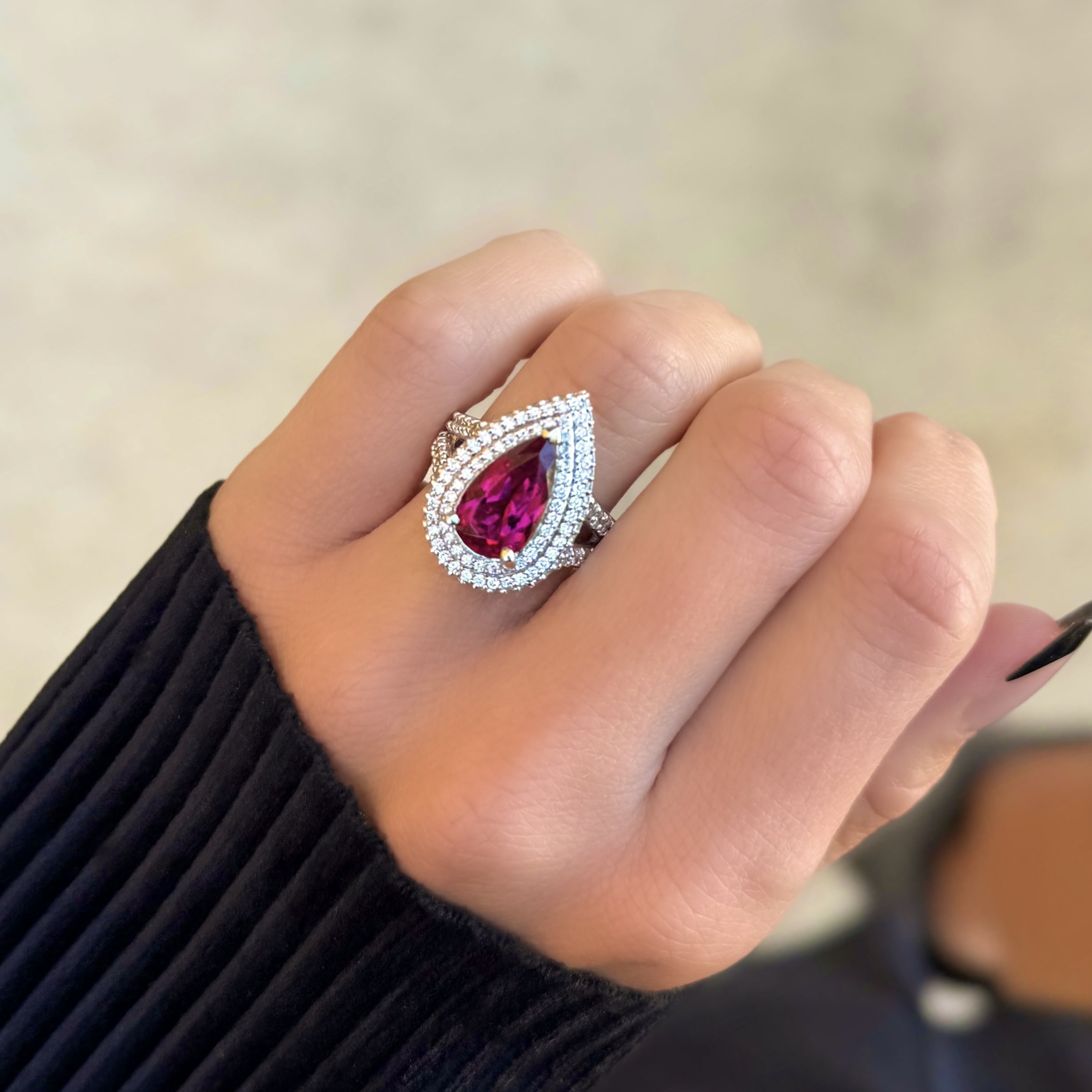 Pear Shape Rubelite and Diamond Ring