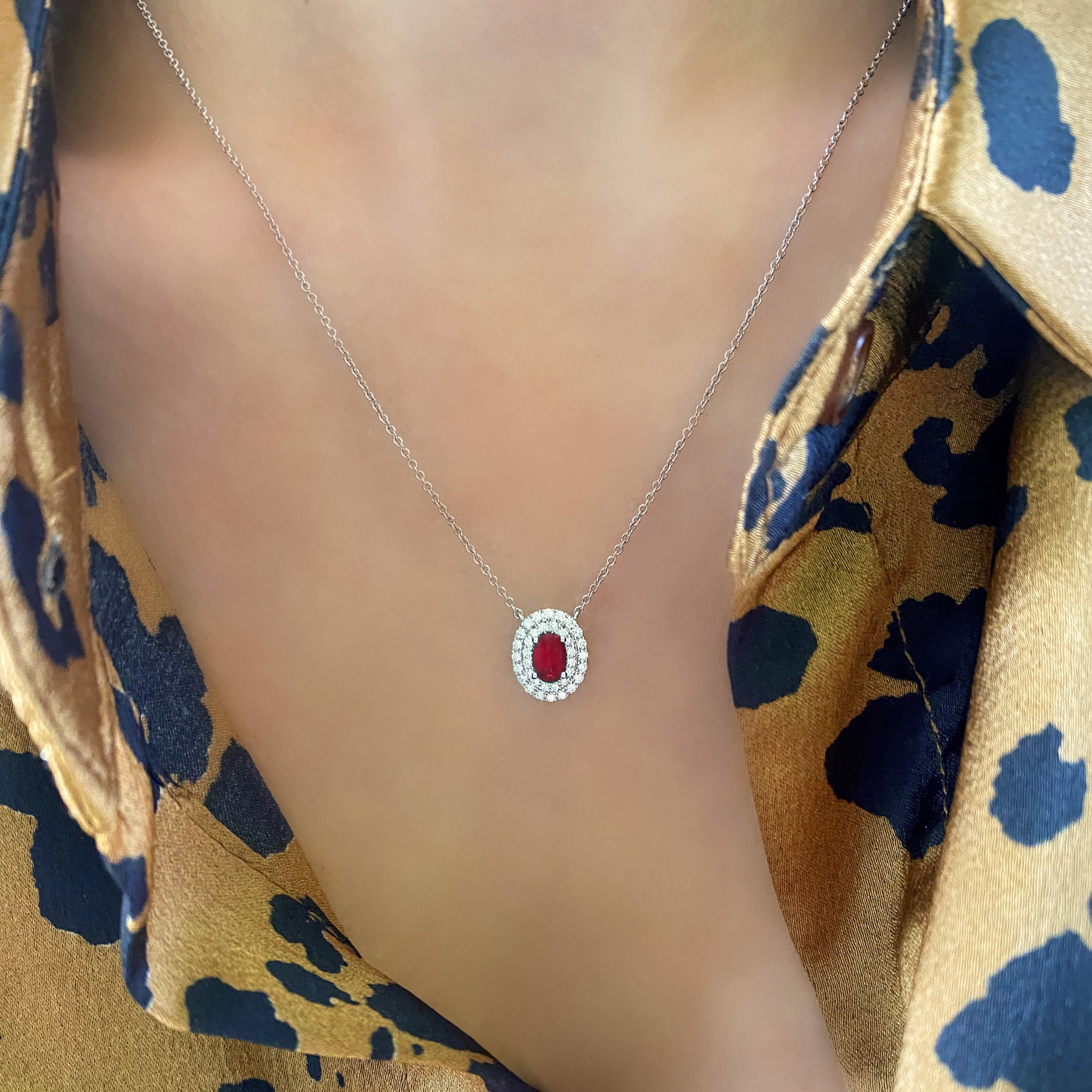 Ruby and Diamond Halo Necklace