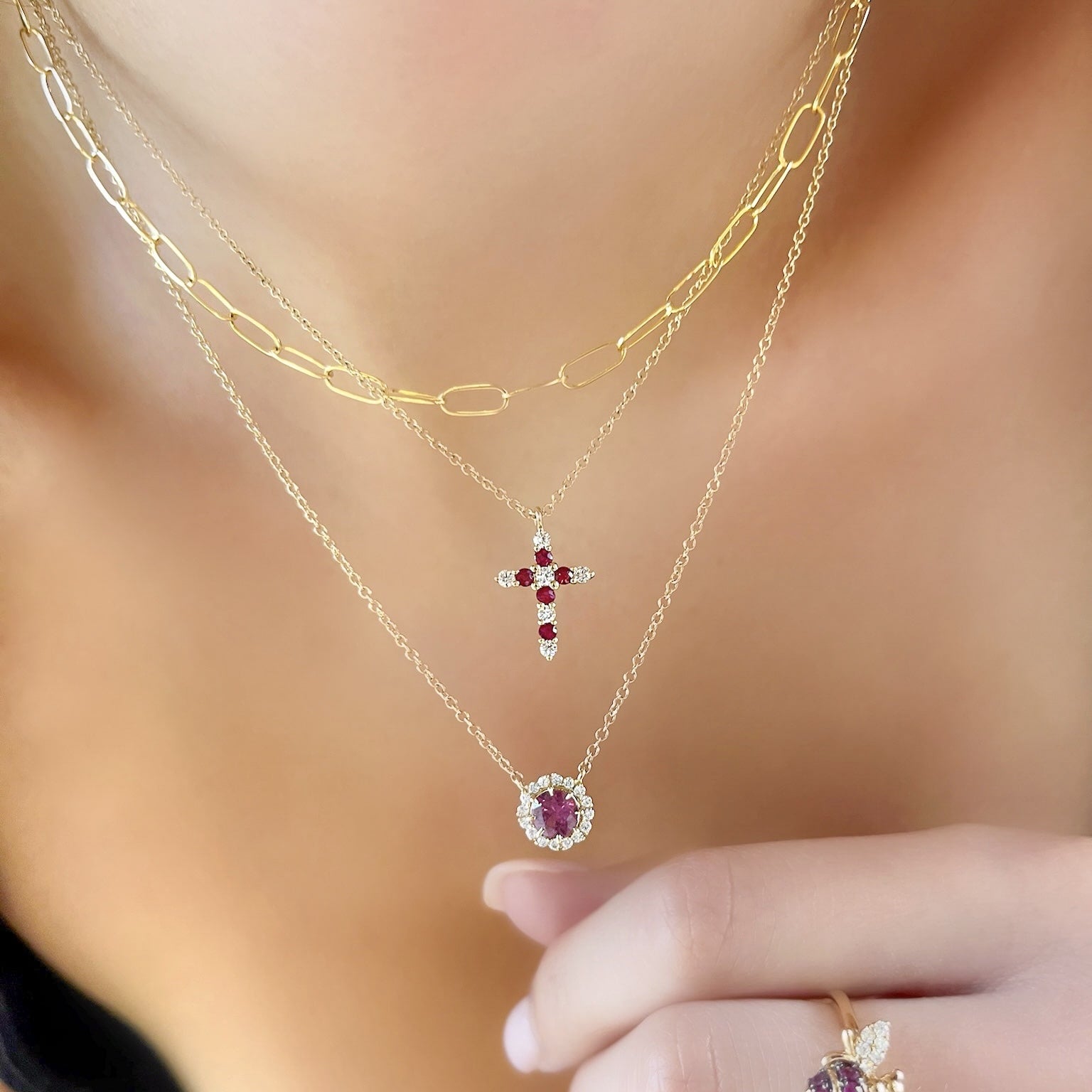 Ruby and Diamond Cross Necklace