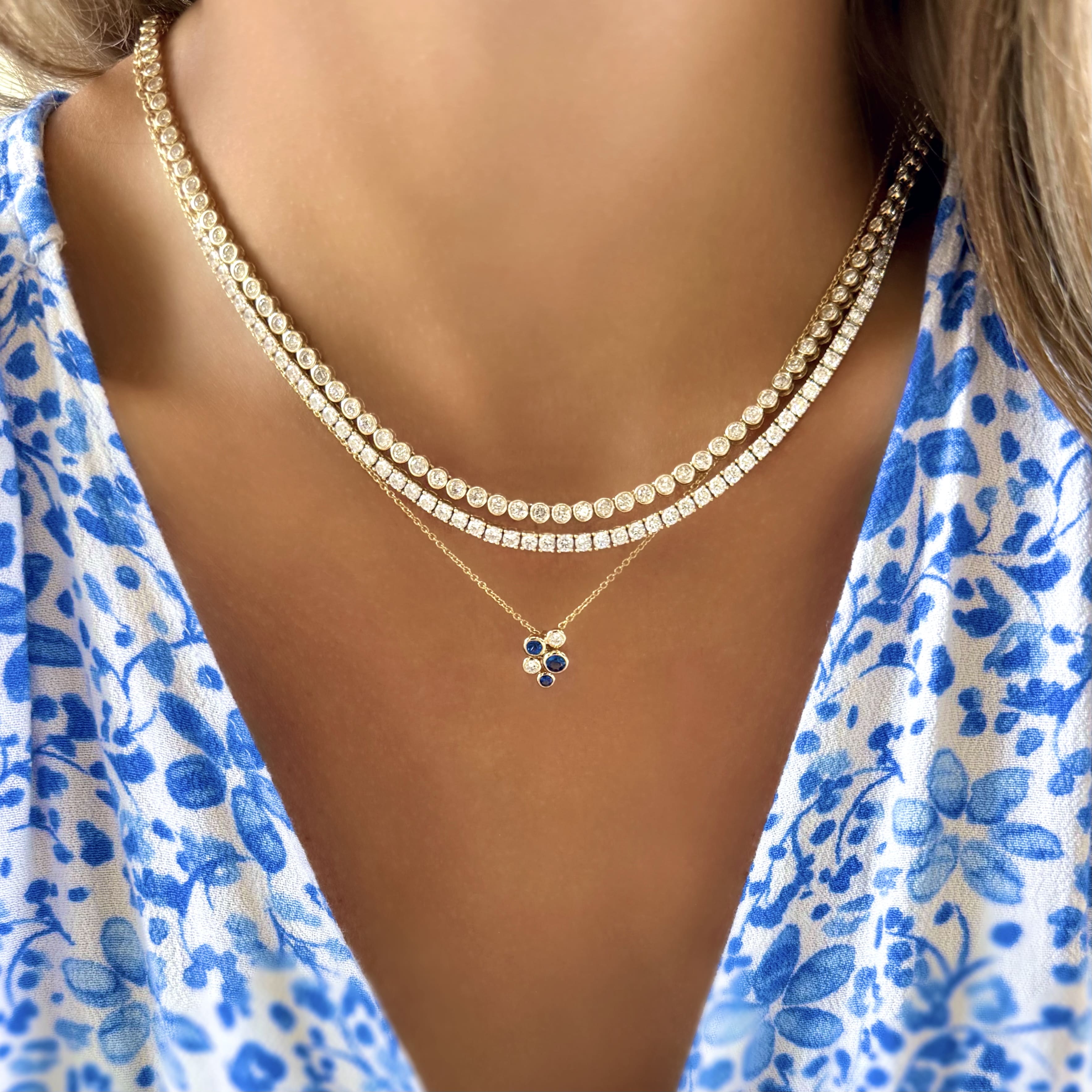 Sapphire and Diamond Bezel Necklace