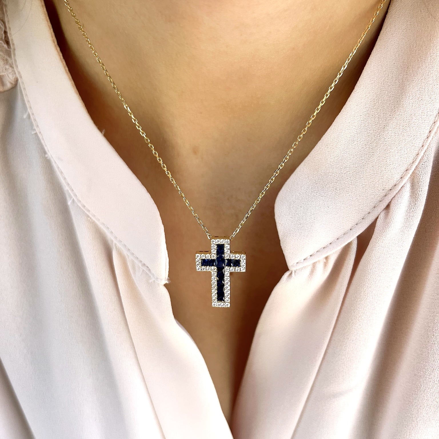 Sapphire and Diamond Cross Necklace