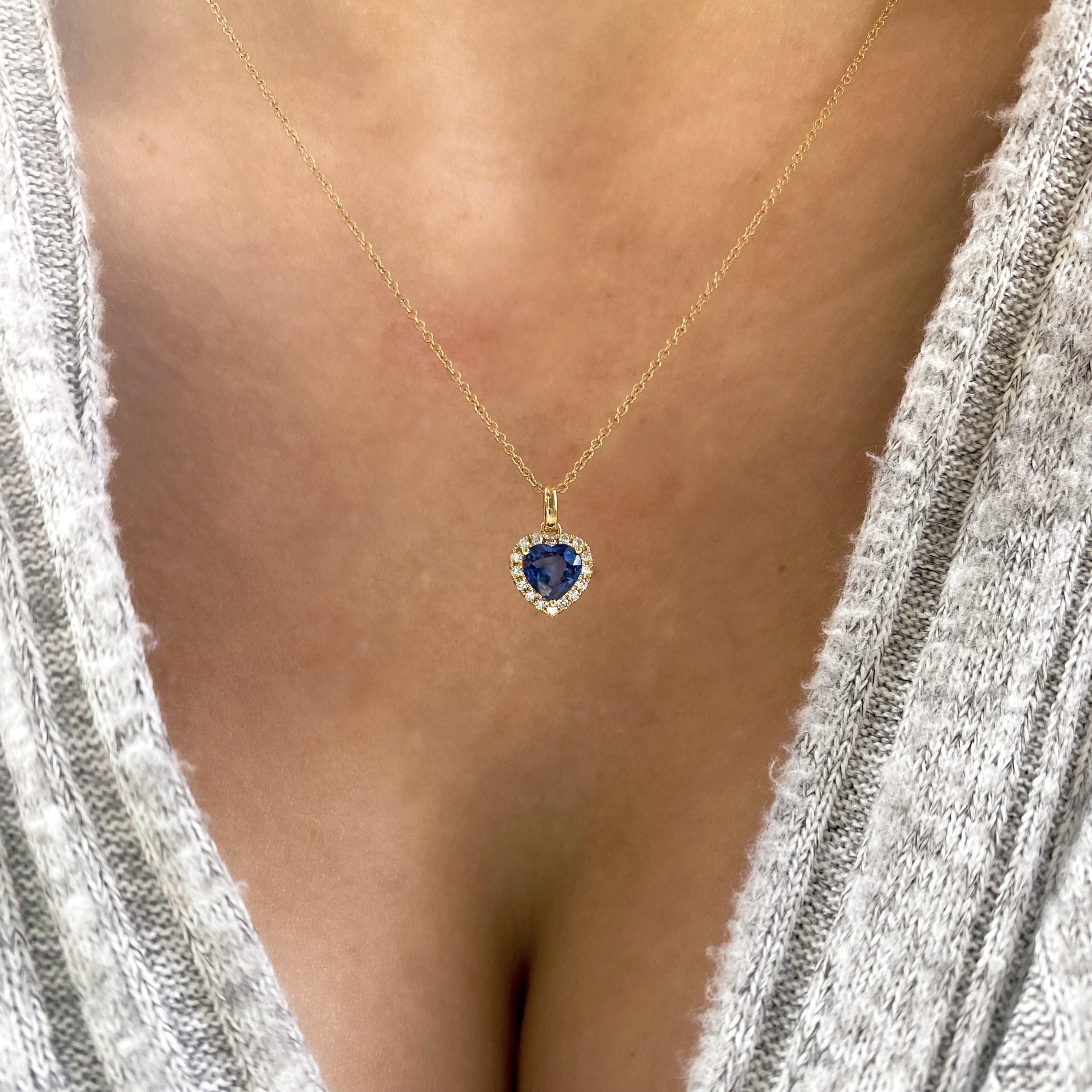 Sapphire and Diamond Heart Necklace