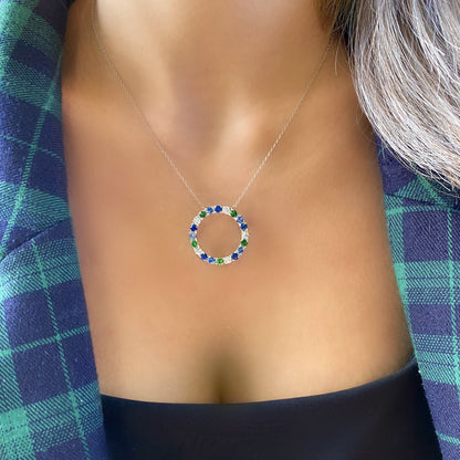Sapphire Tsavorite and Diamond Circle Necklace