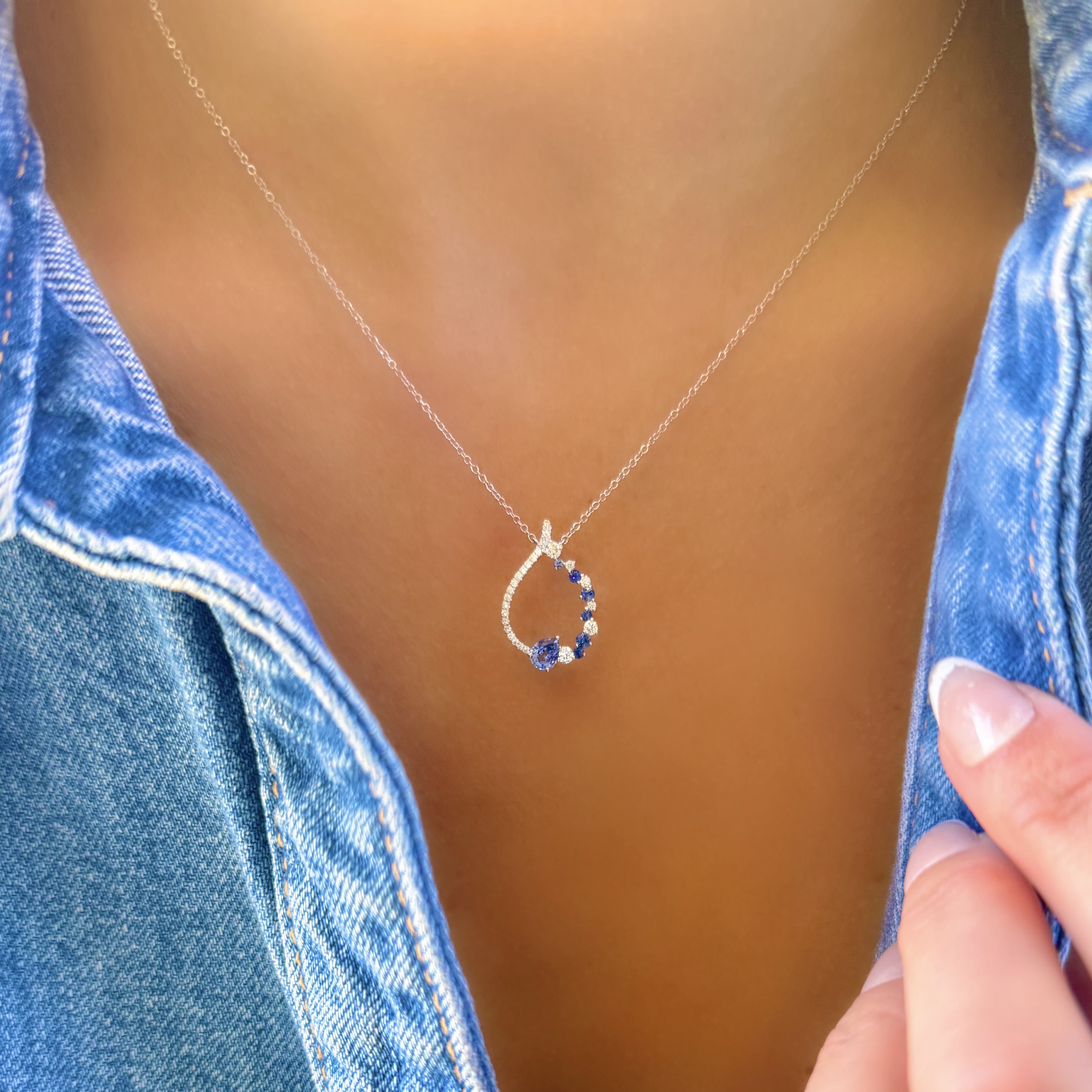Sapphire and Diamond Teardrop Necklace