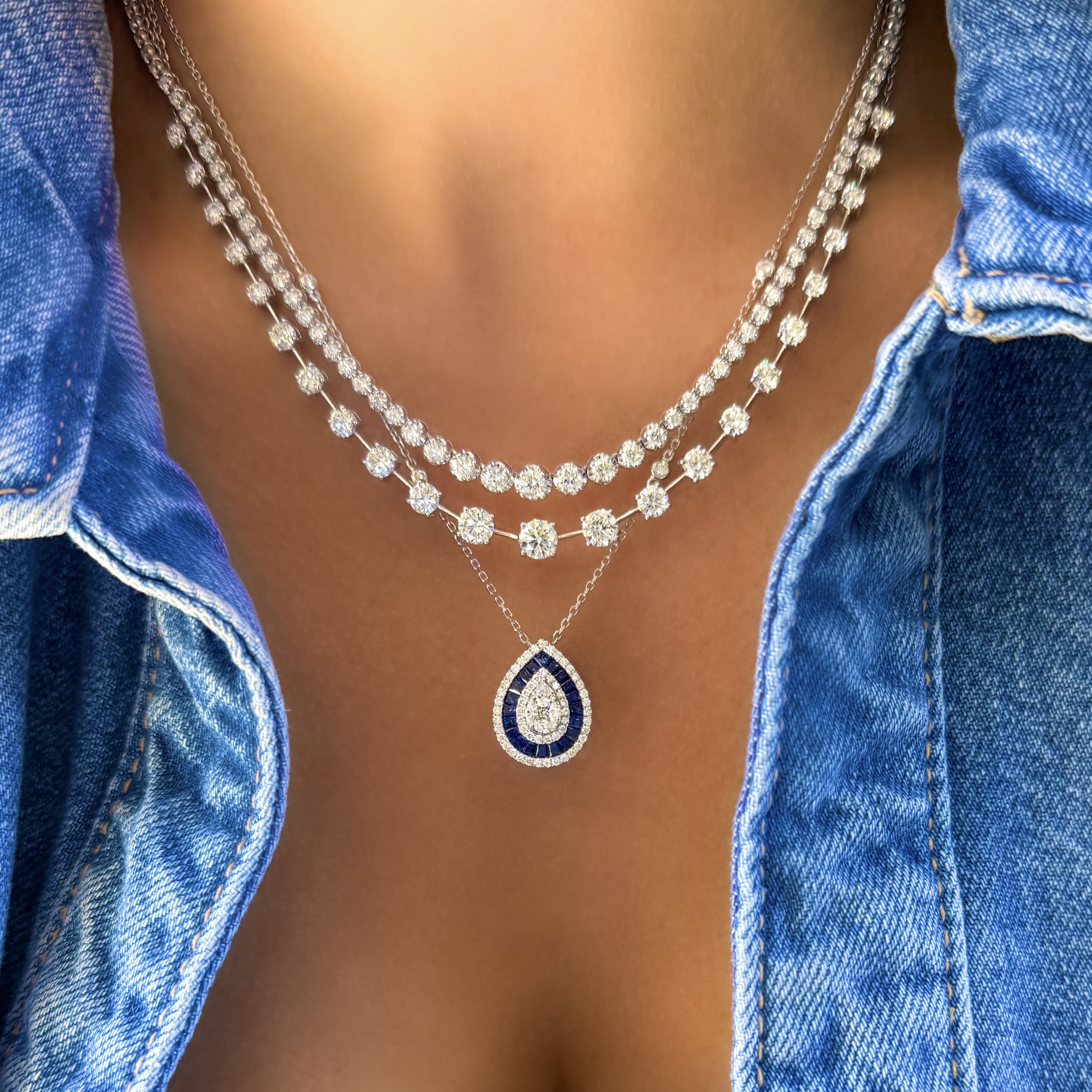 Graduated Diamond Station Tennis Necklace