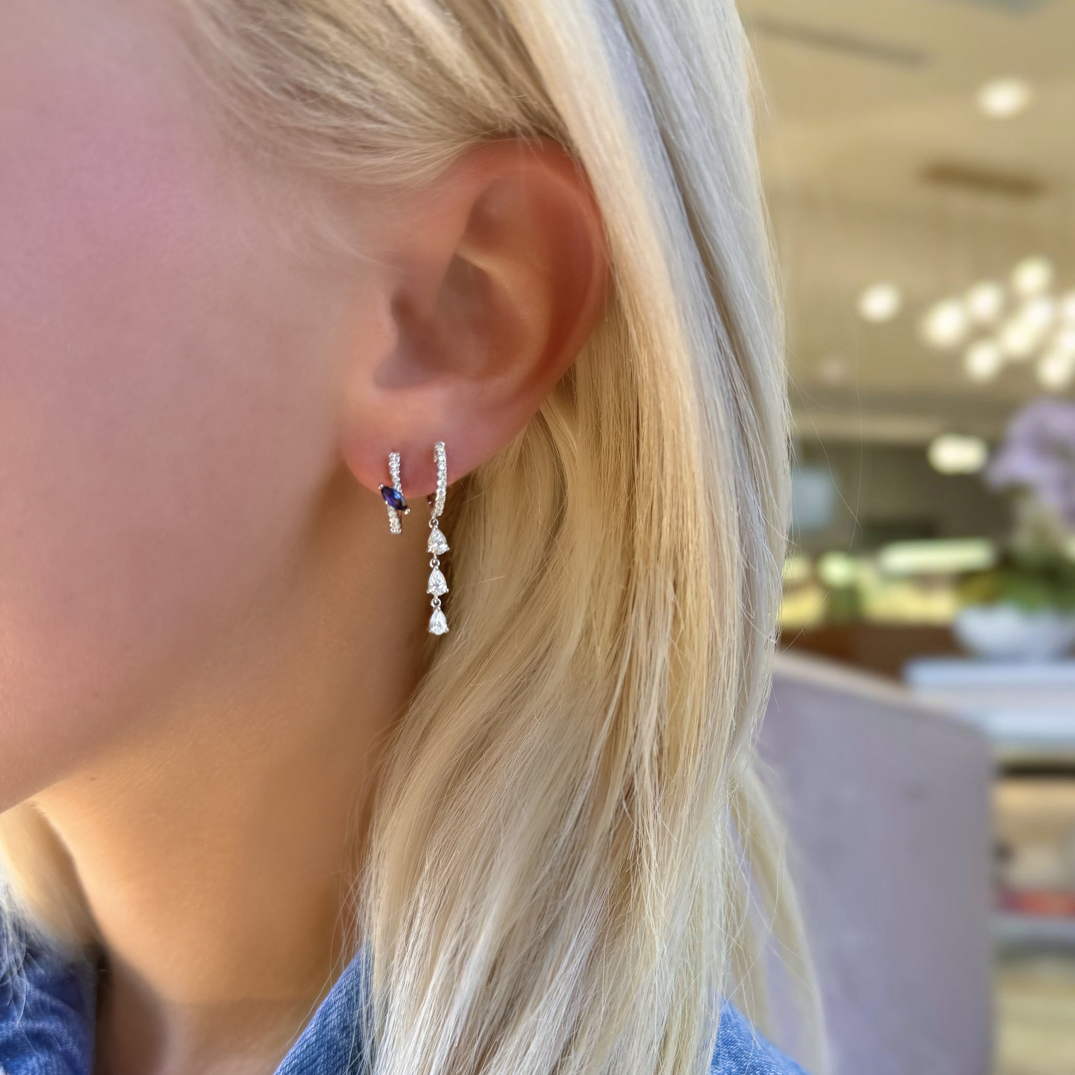 Chasing Pear Diamond Huggie Earrings