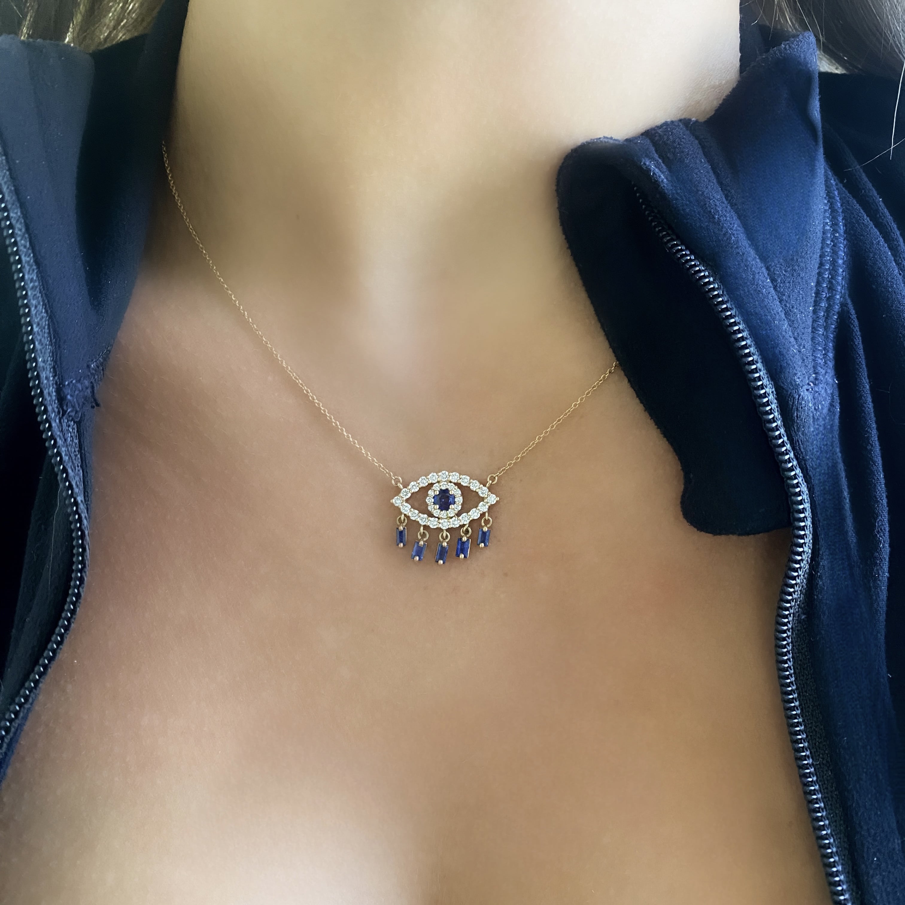 Sapphire and Diamond Evil Eye Necklace