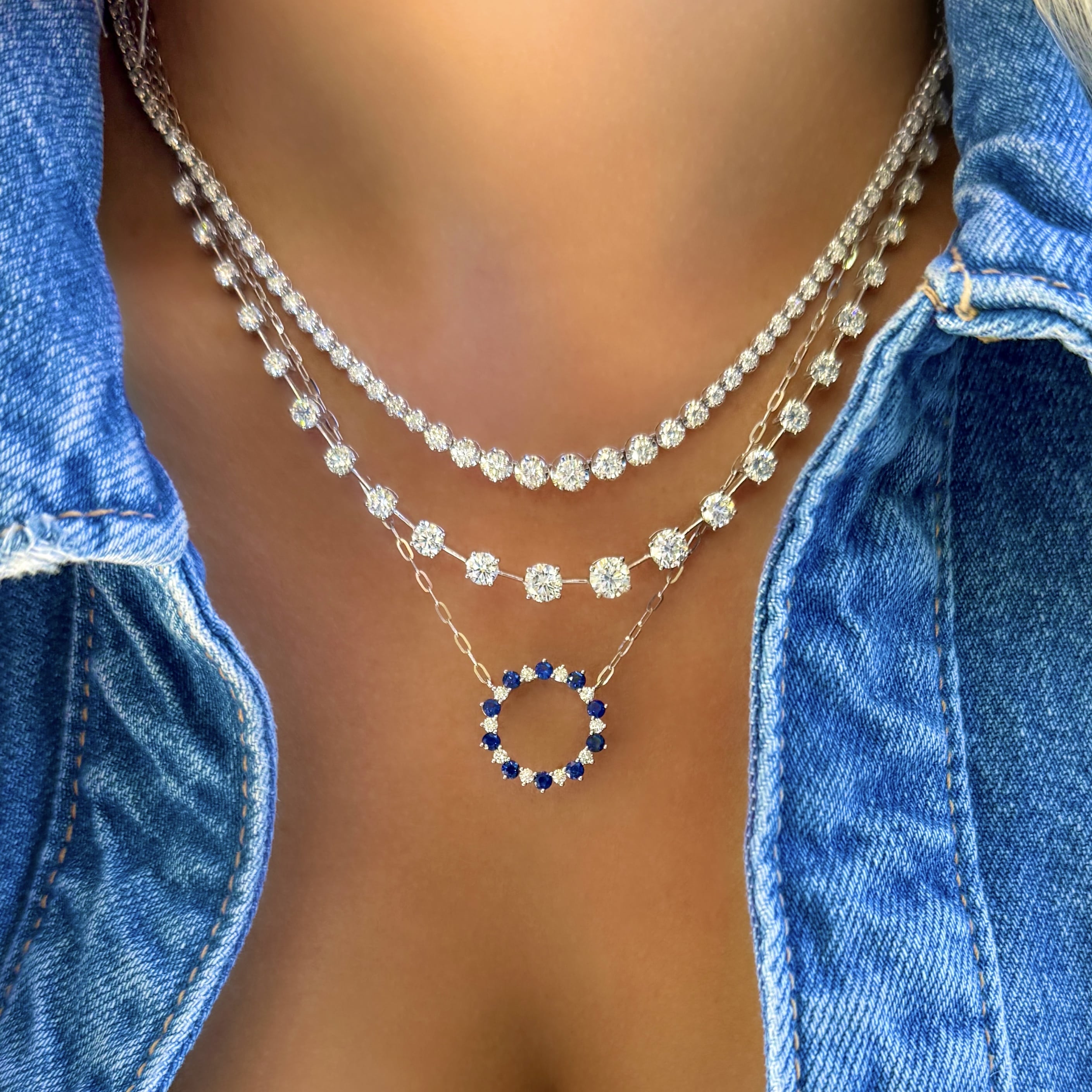 Sapphire and Diamond Circle Necklace