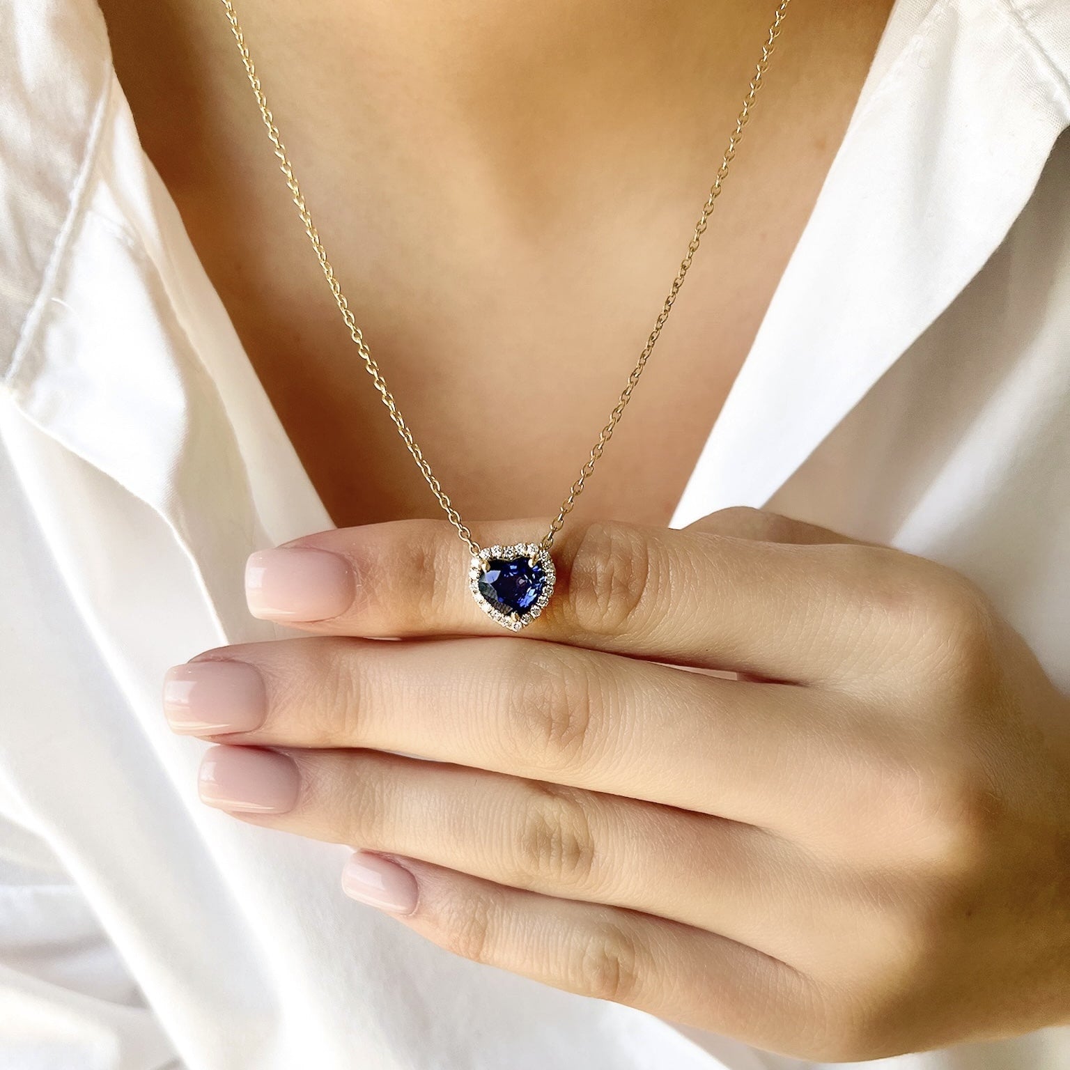 Sapphire and Diamond Heart Necklace