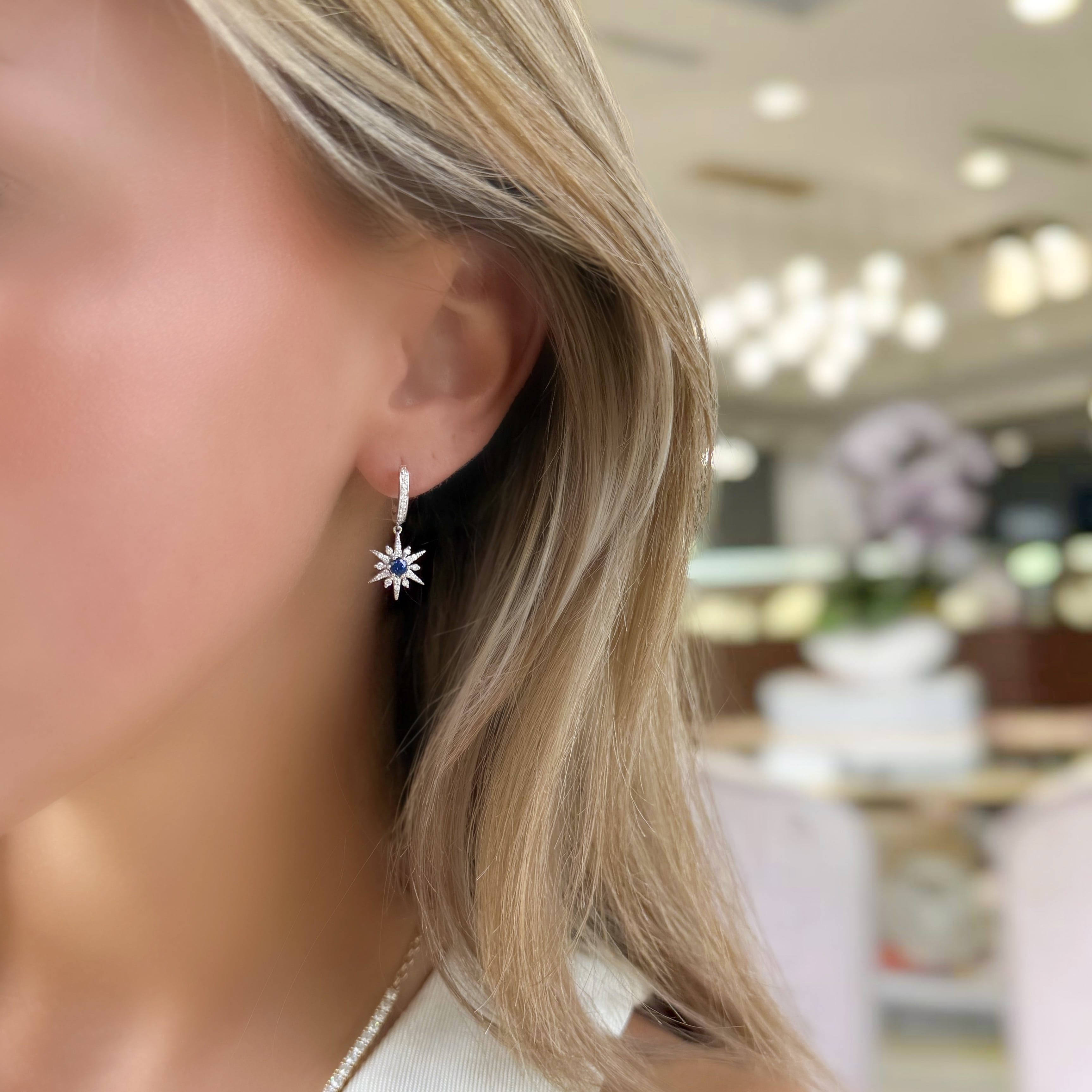 Diamond and Sapphire Star Earrings