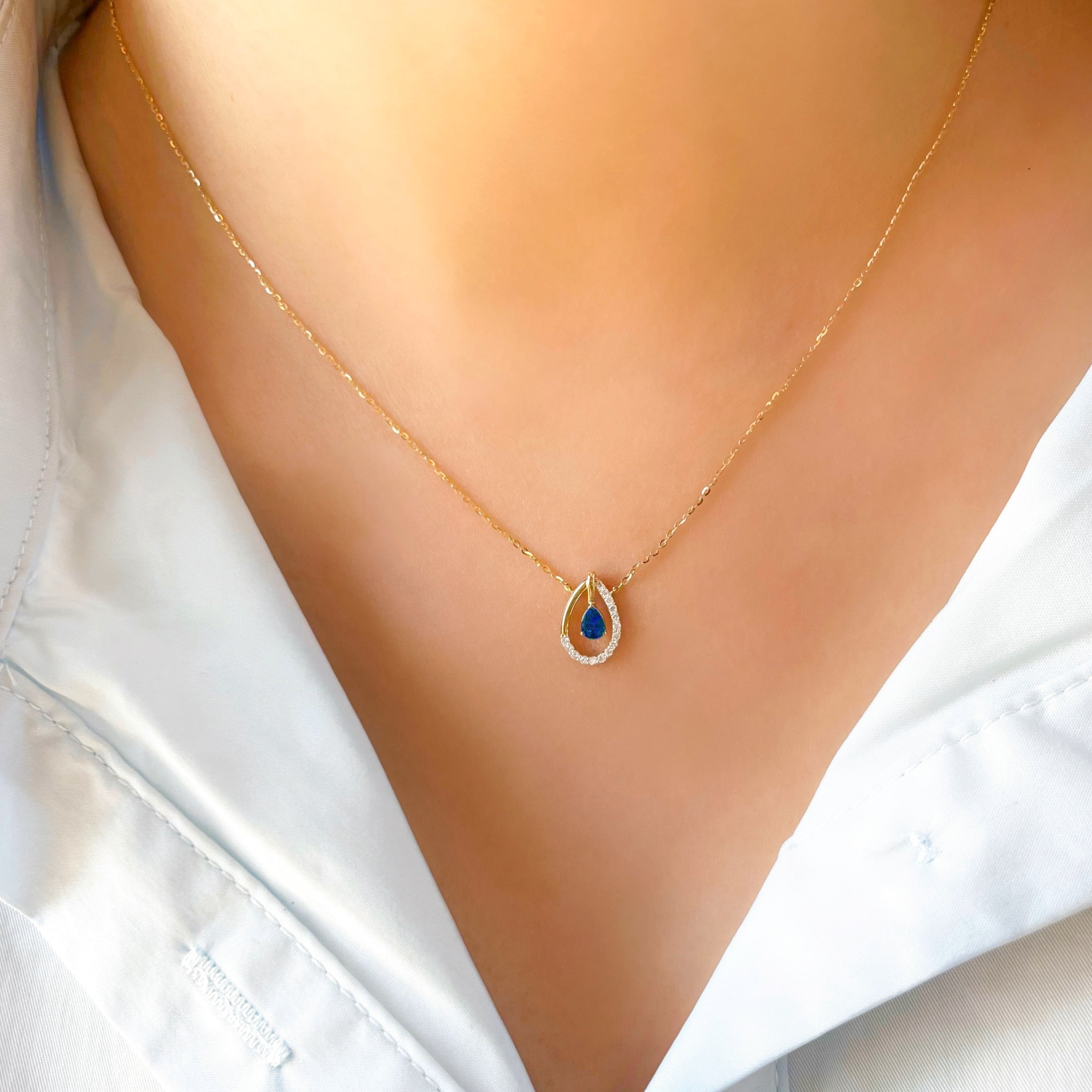 Floating Sapphire and Diamond Teardrop Necklace