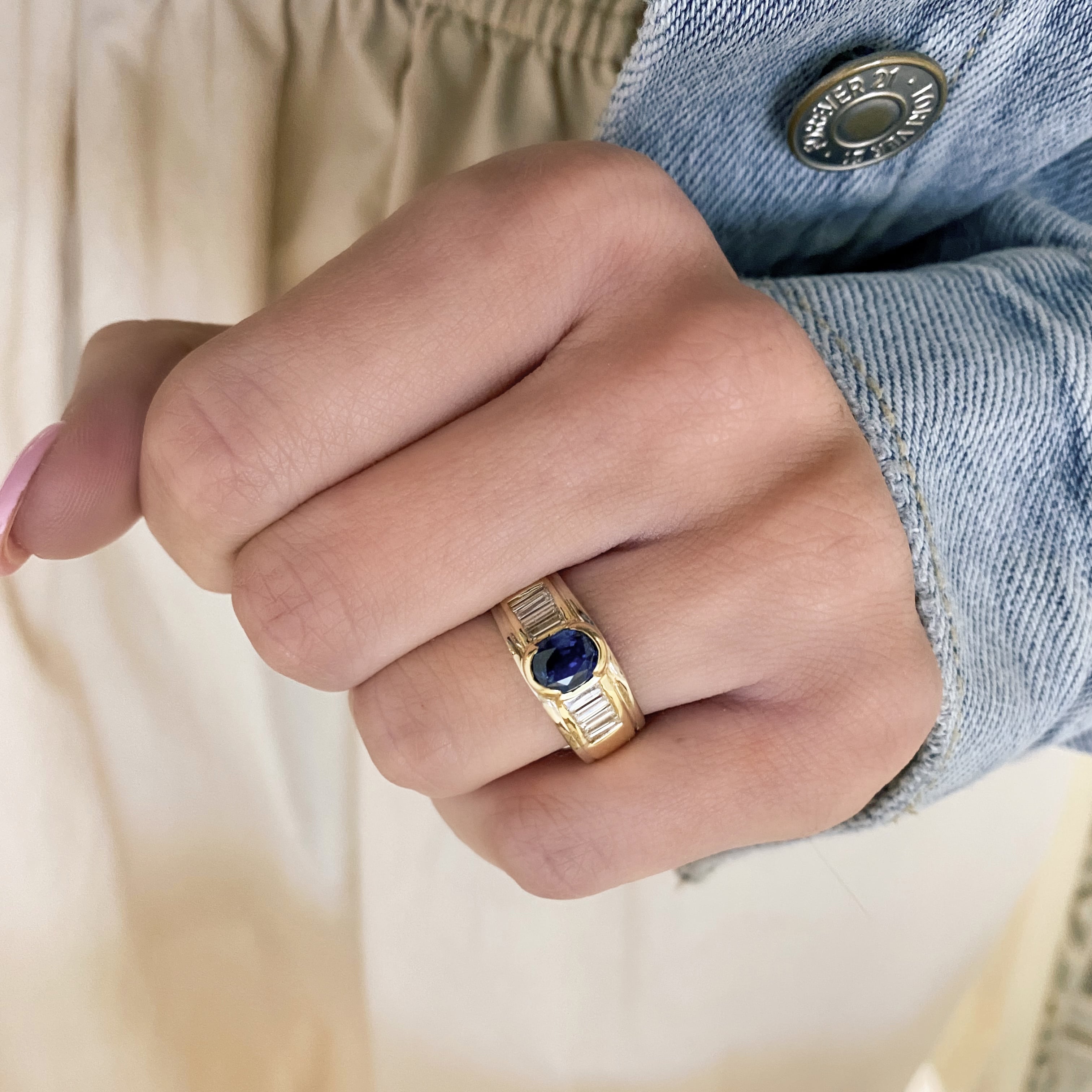 Sapphire and Baguette Diamond Ring