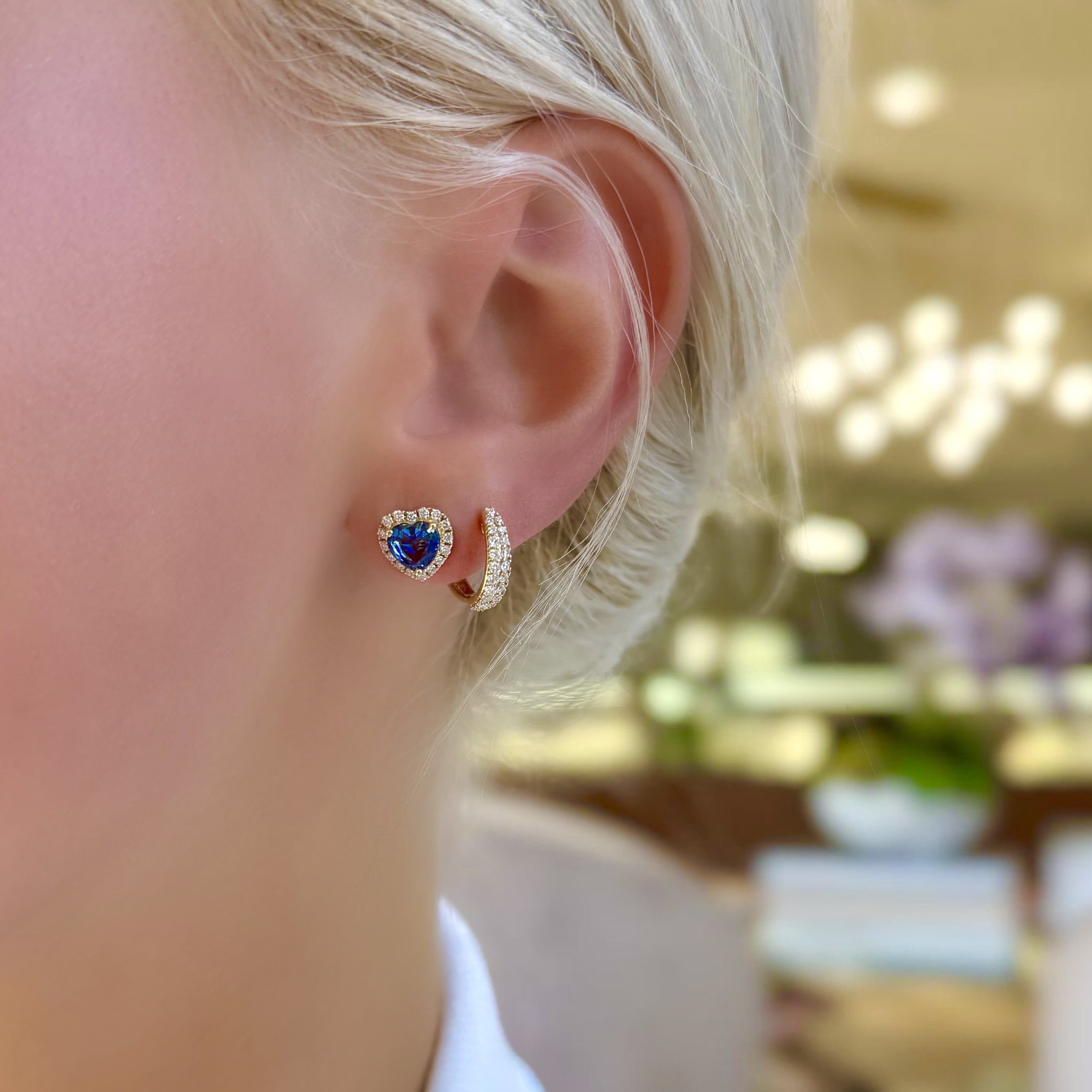 Sapphire and Diamond Heart Earrings