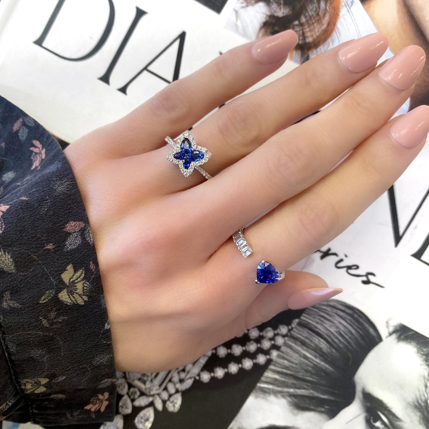 Heart Shape Sapphire and Emerald Diamond Ring