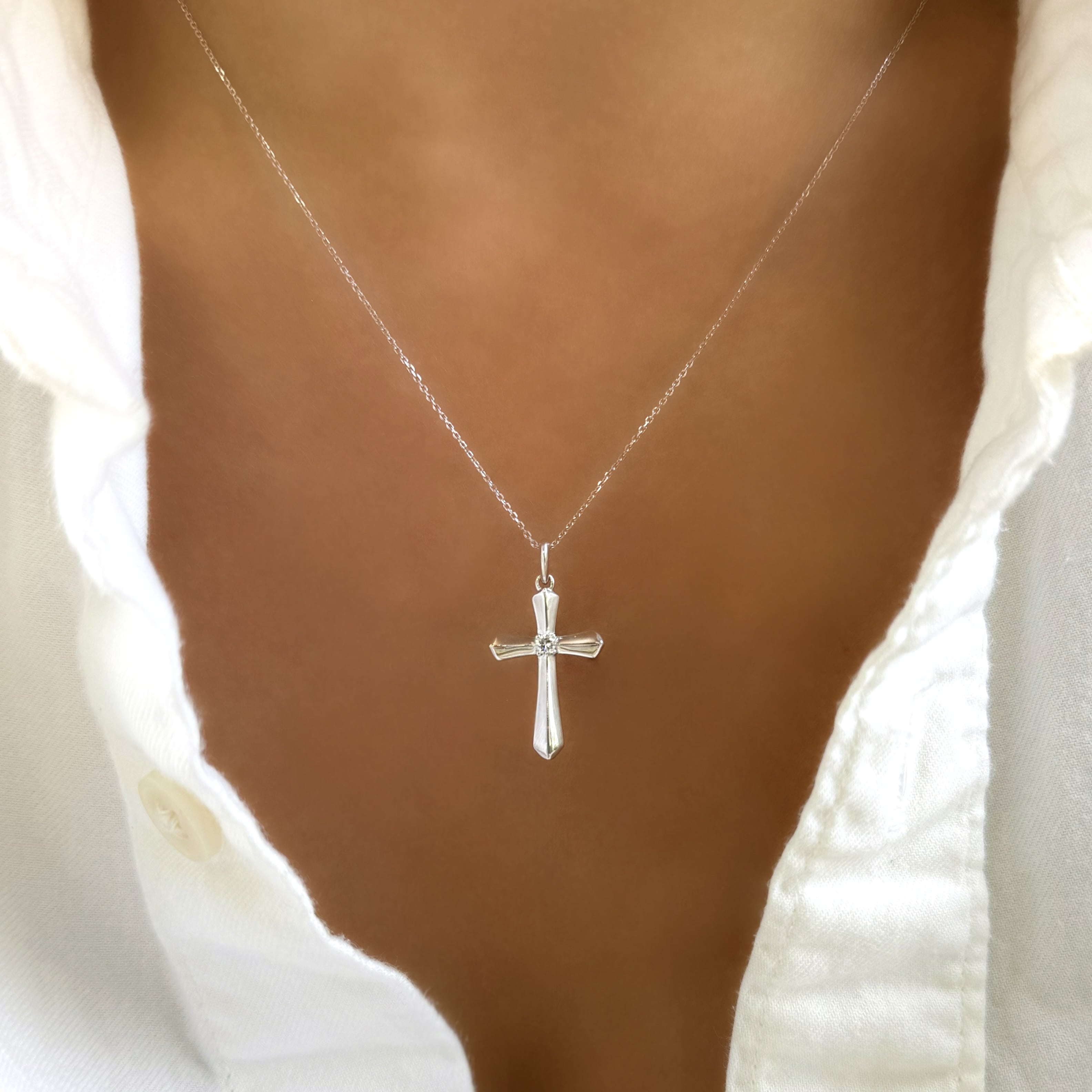 Single Stone Diamond Cross Necklace