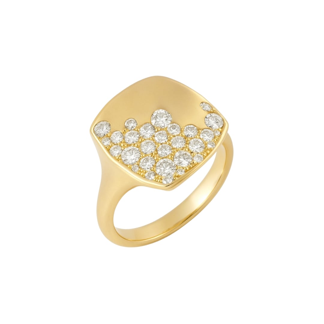Scattered Diamond Cushion Ring