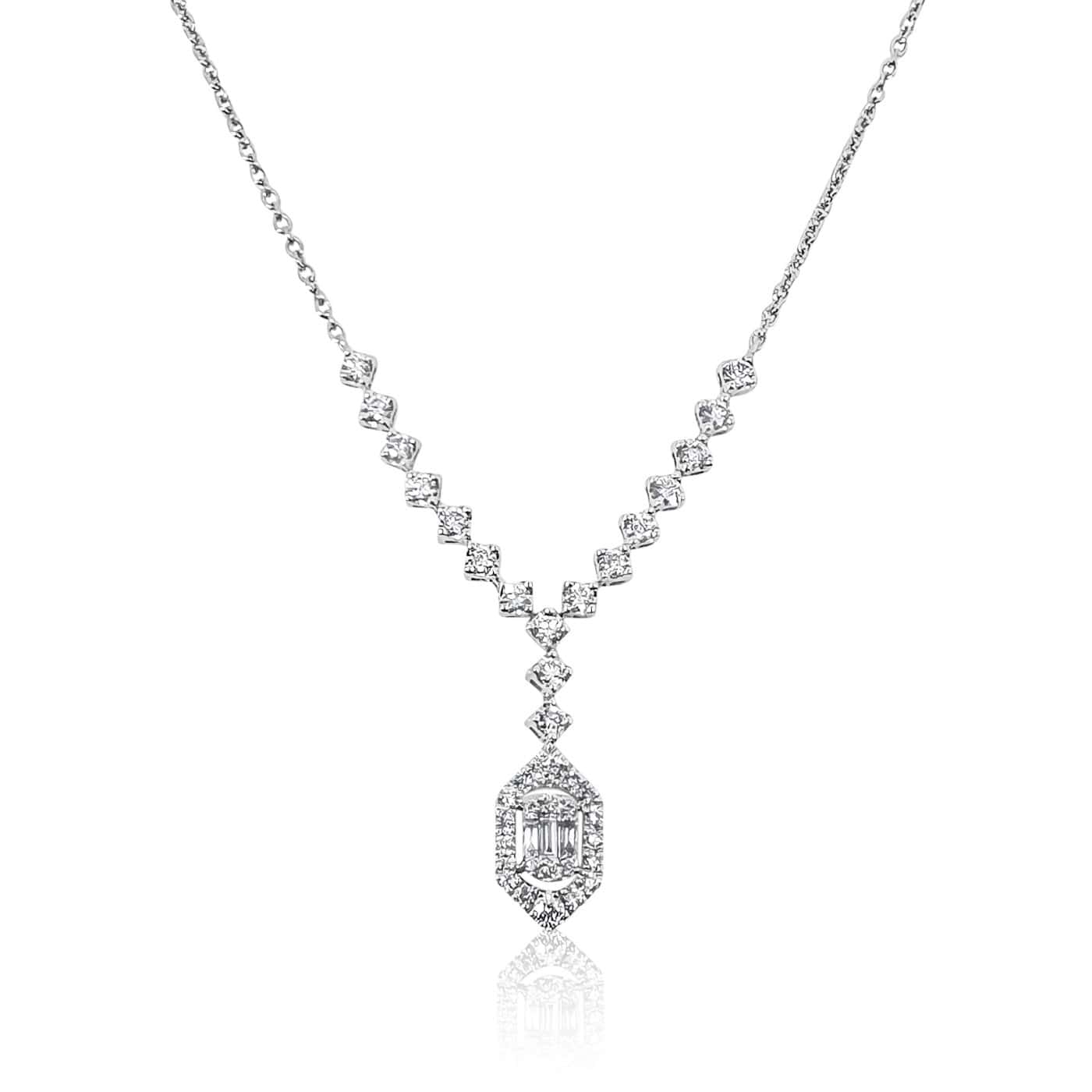 Baguette and Round Diamond Drop Necklace