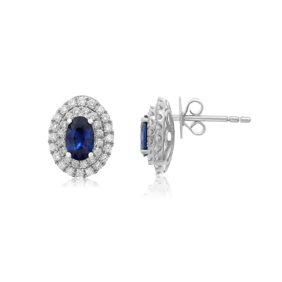 Oval Sapphire and Diamond Halo Earrings