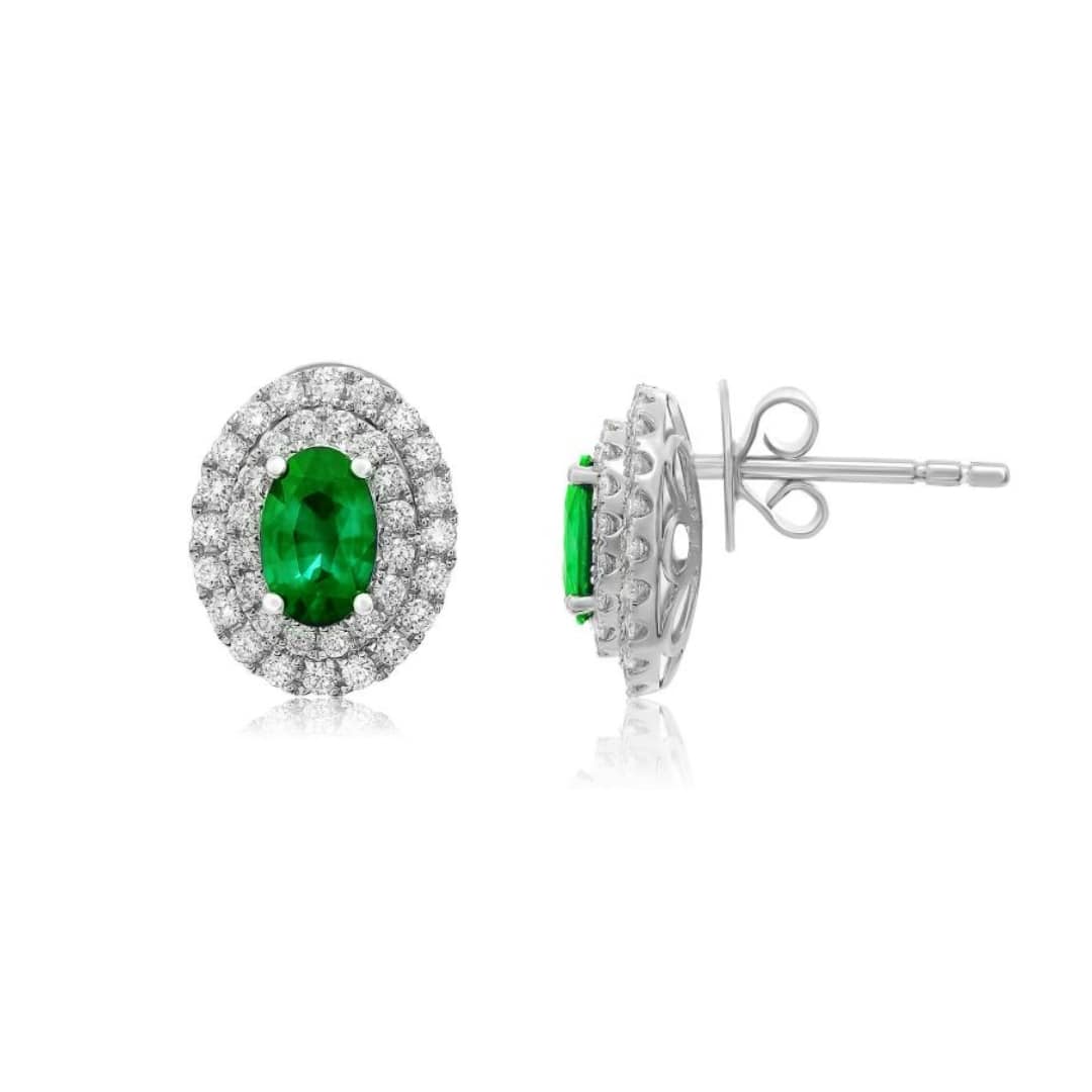 Oval Emerald and Diamond Halo Earrings