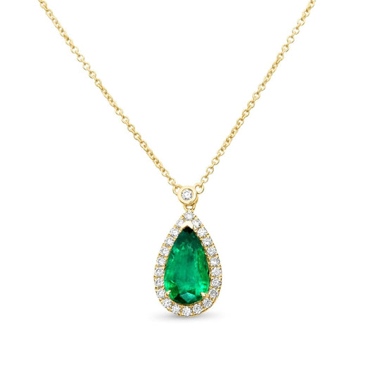 Pear Shape Emerald and Diamond Necklace