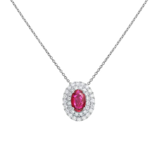 Ruby and Diamond Halo Necklace