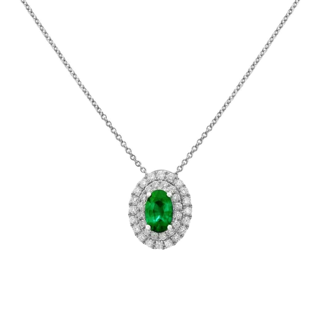 Emerald and Diamond Halo Necklace