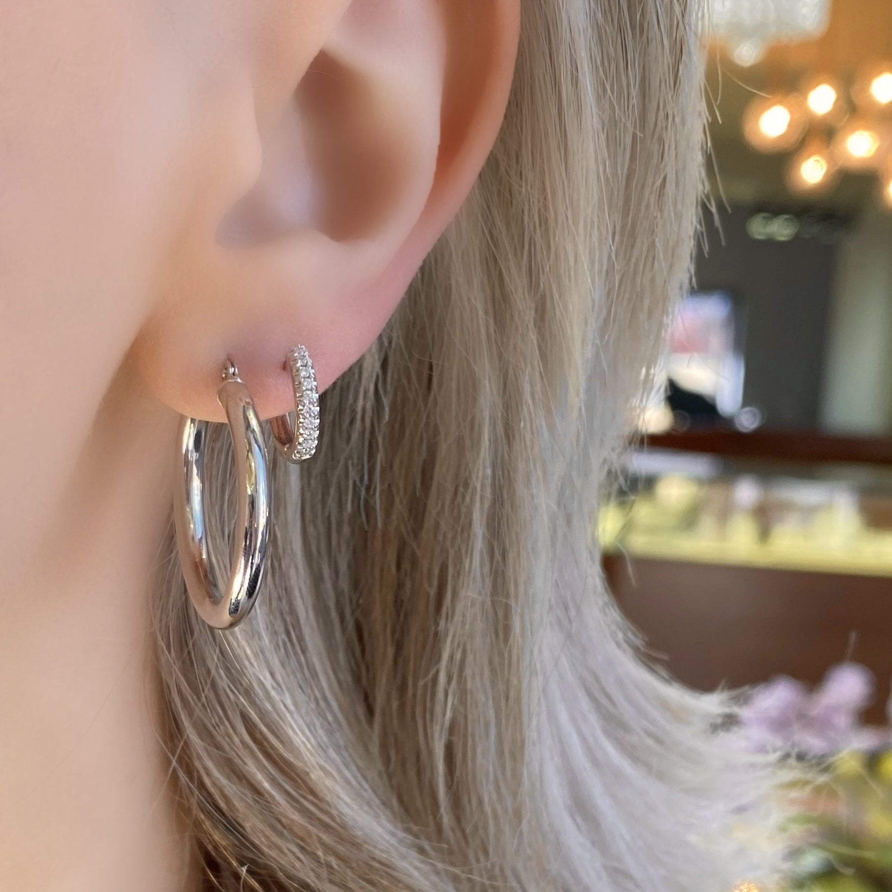 White Gold Tube Hoops