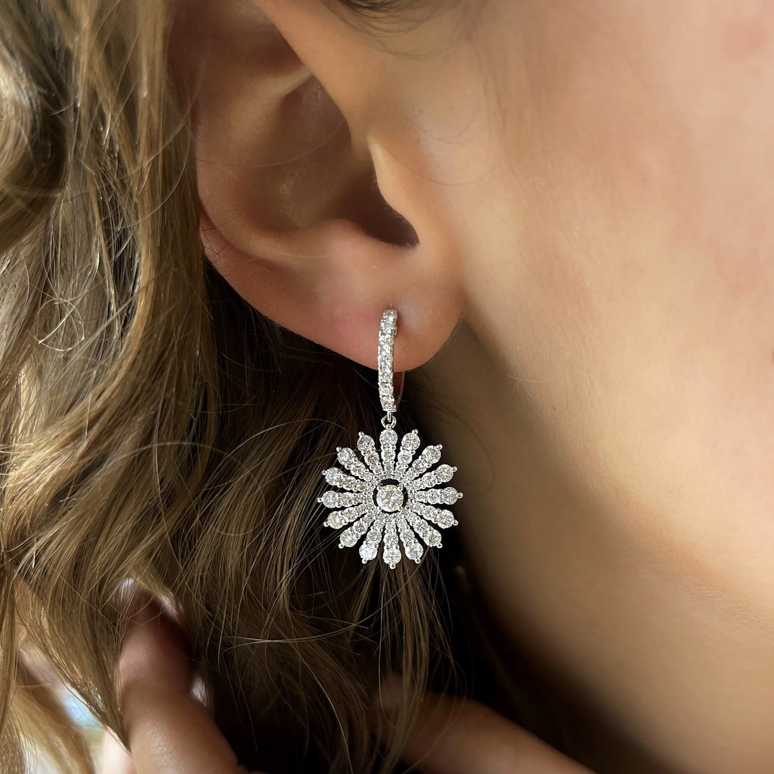 Dangling Diamond Starburst Earrings