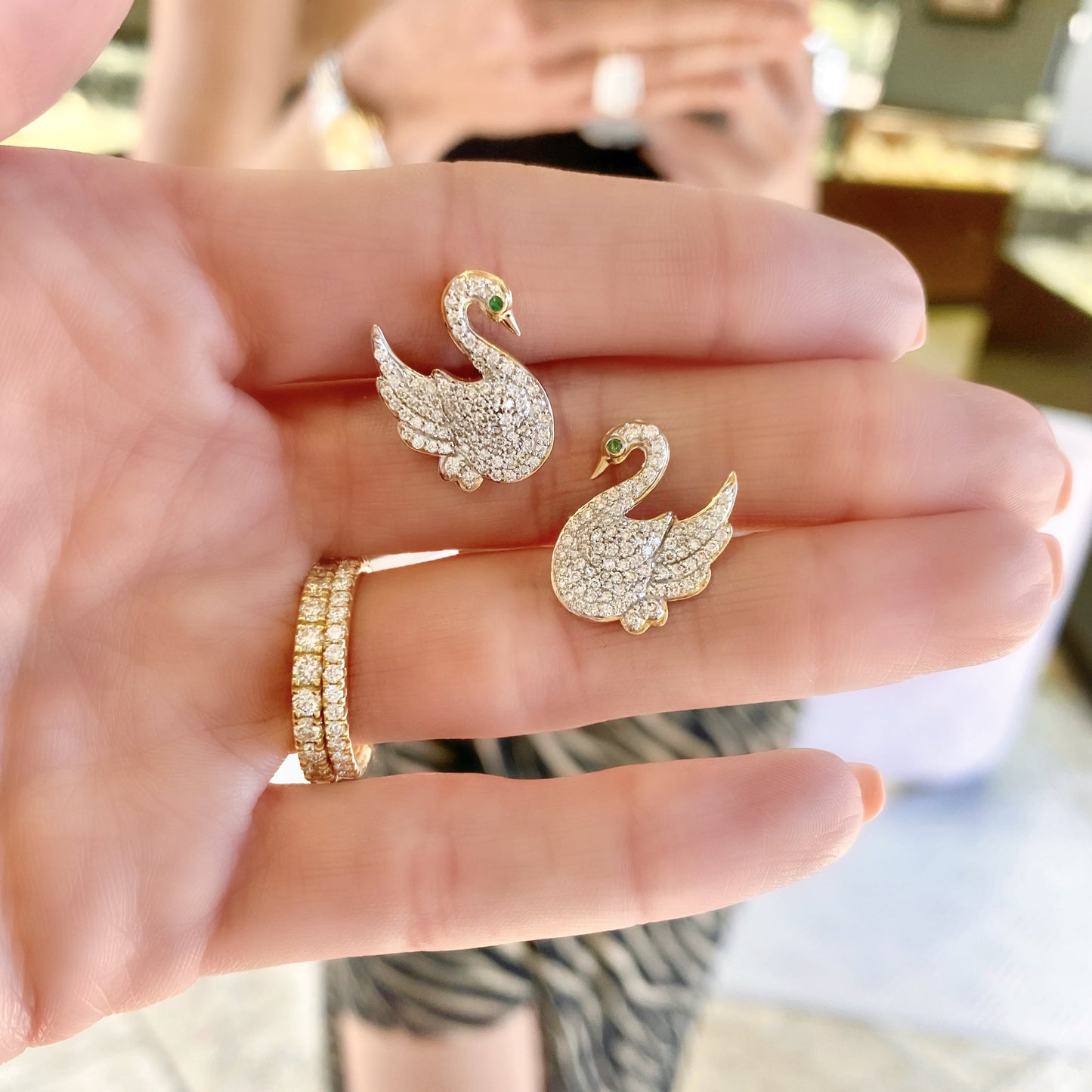 Diamond Swan Earrings