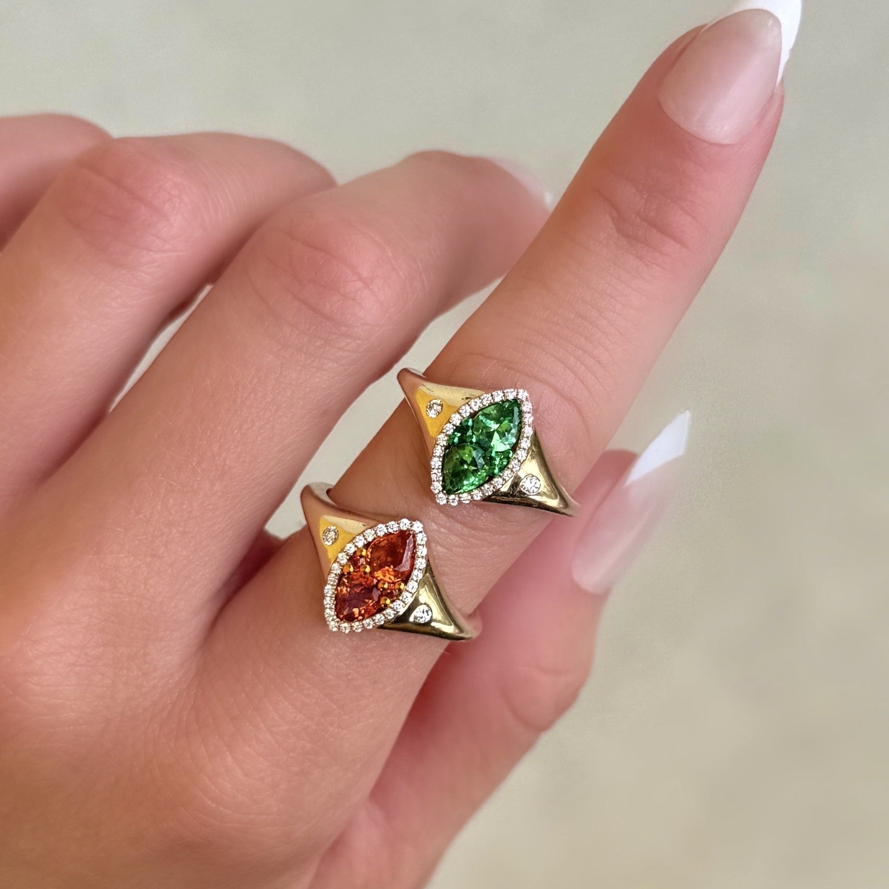 Tsavorite and Diamond Marquise Illusion Ring