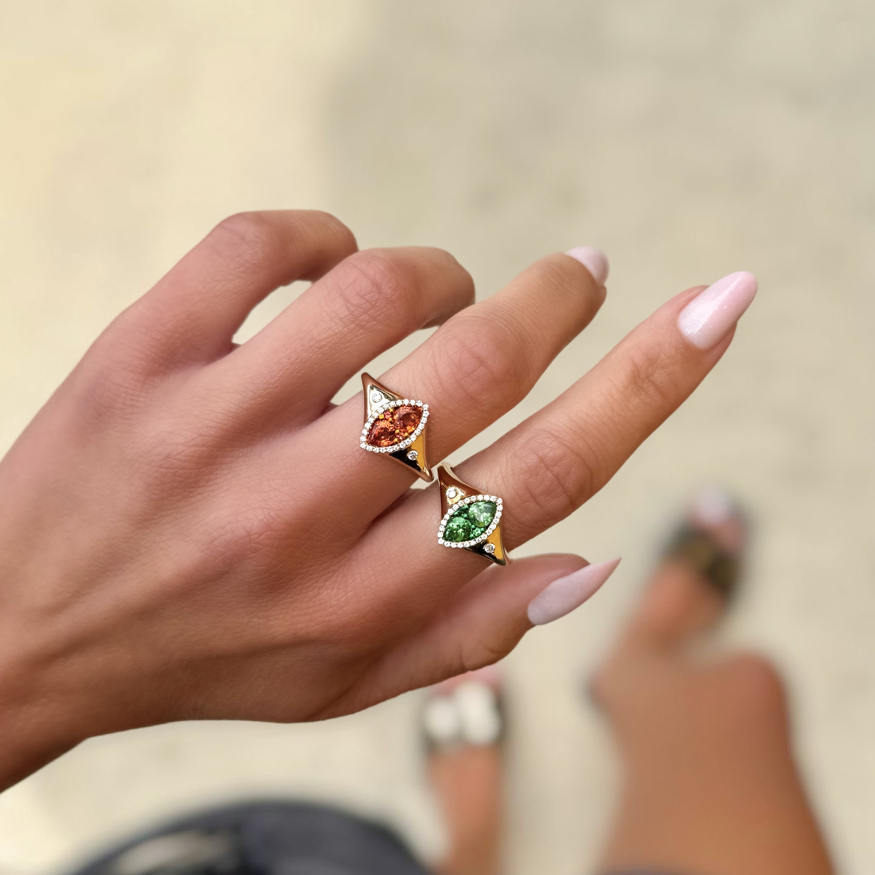 Tsavorite and Diamond Marquise Illusion Ring