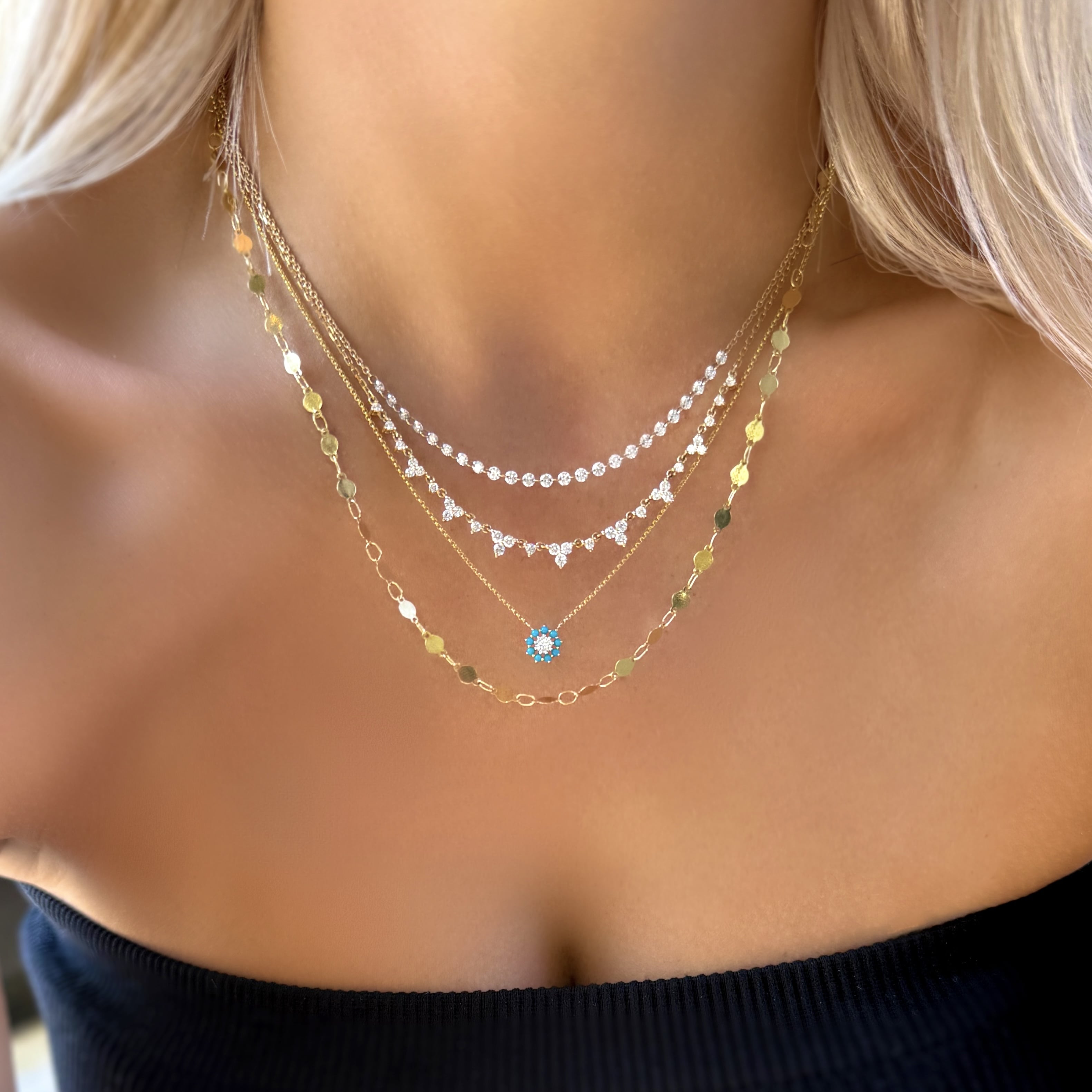 Mini Turquoise and Diamond Sunburst Necklace