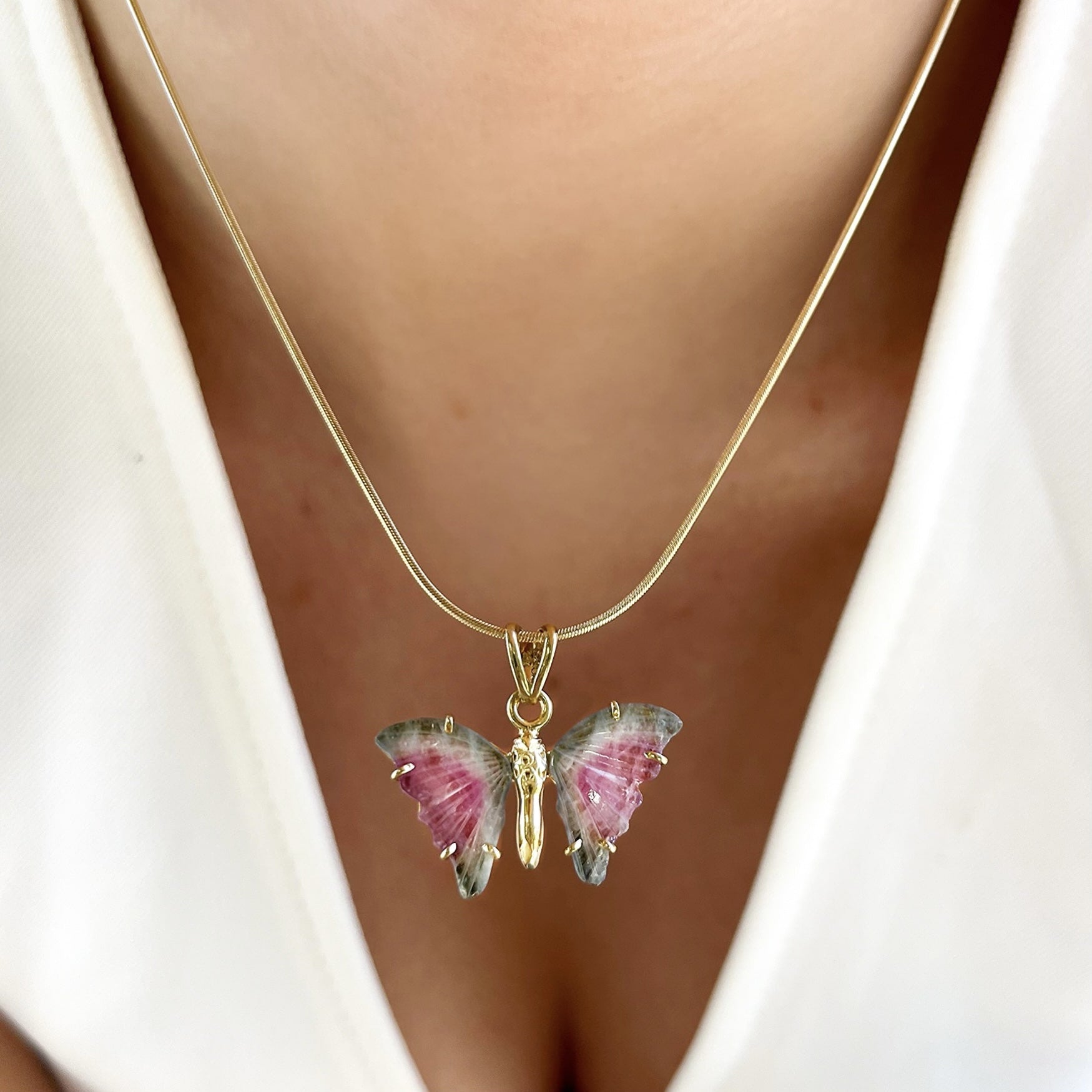 Watermelon Tourmaline Butterfly Necklace