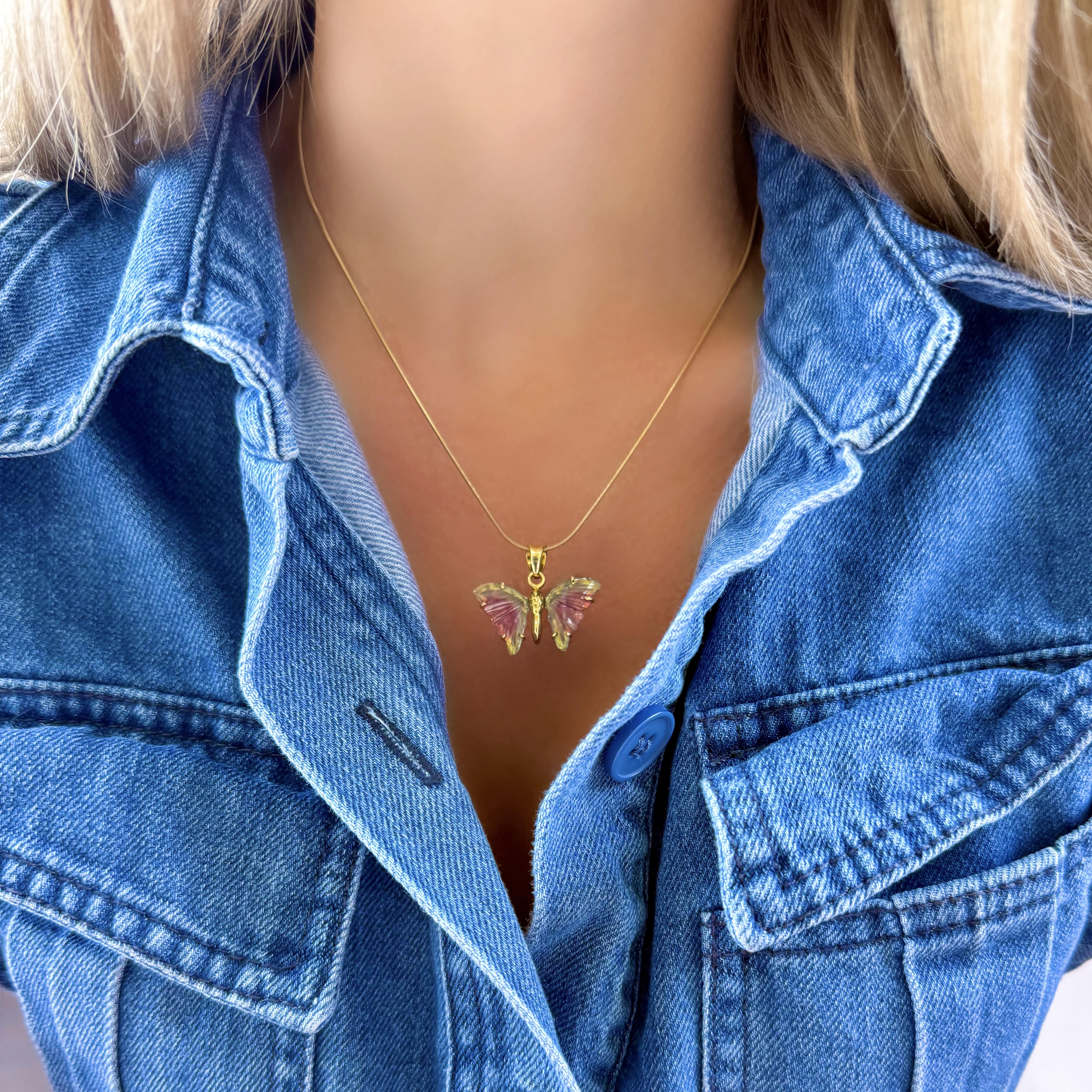 Watermelon Tourmaline Butterfly Necklace