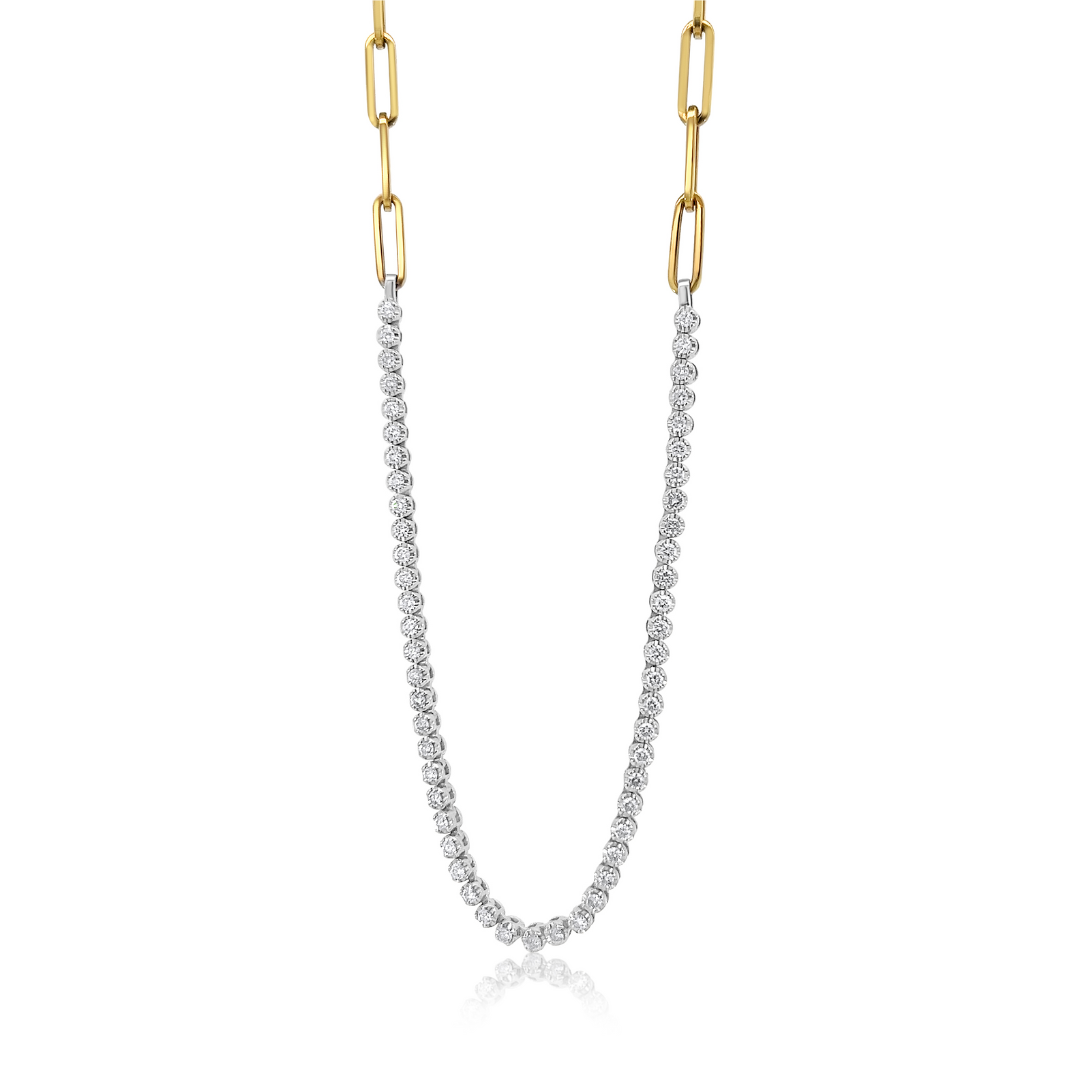 Halfway Diamond and Paperclip Tennis Necklace