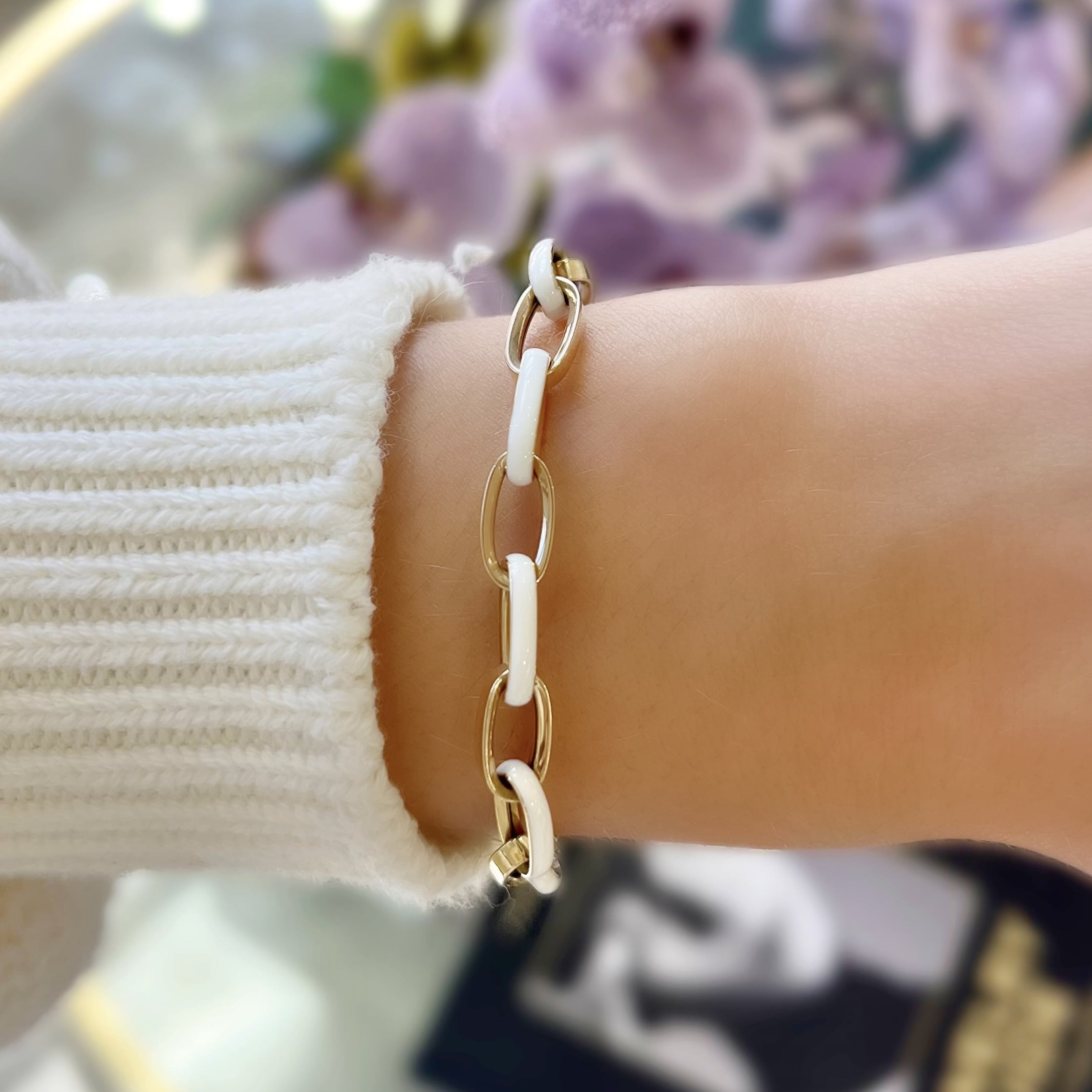 White Enamel Chain Link Bracelet