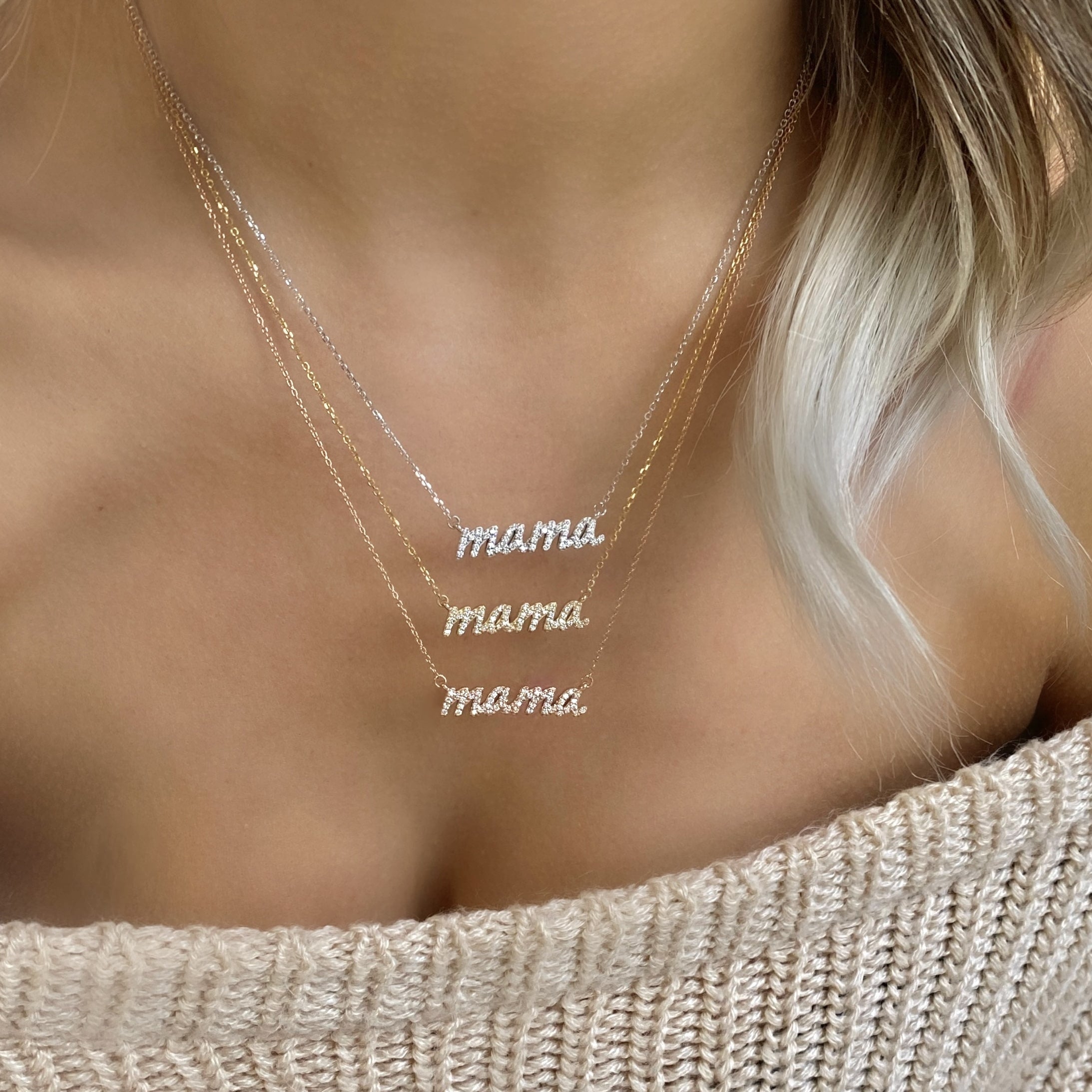 Pave Diamond Mama Necklace