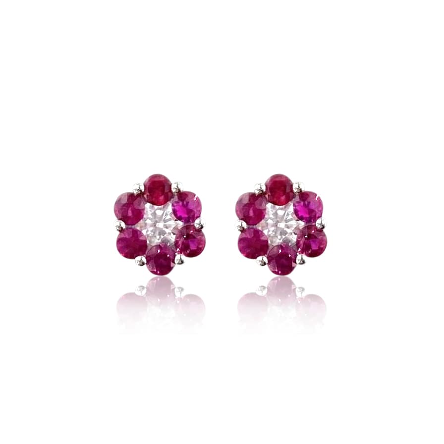 Baby Ruby and Diamond Flower Studs