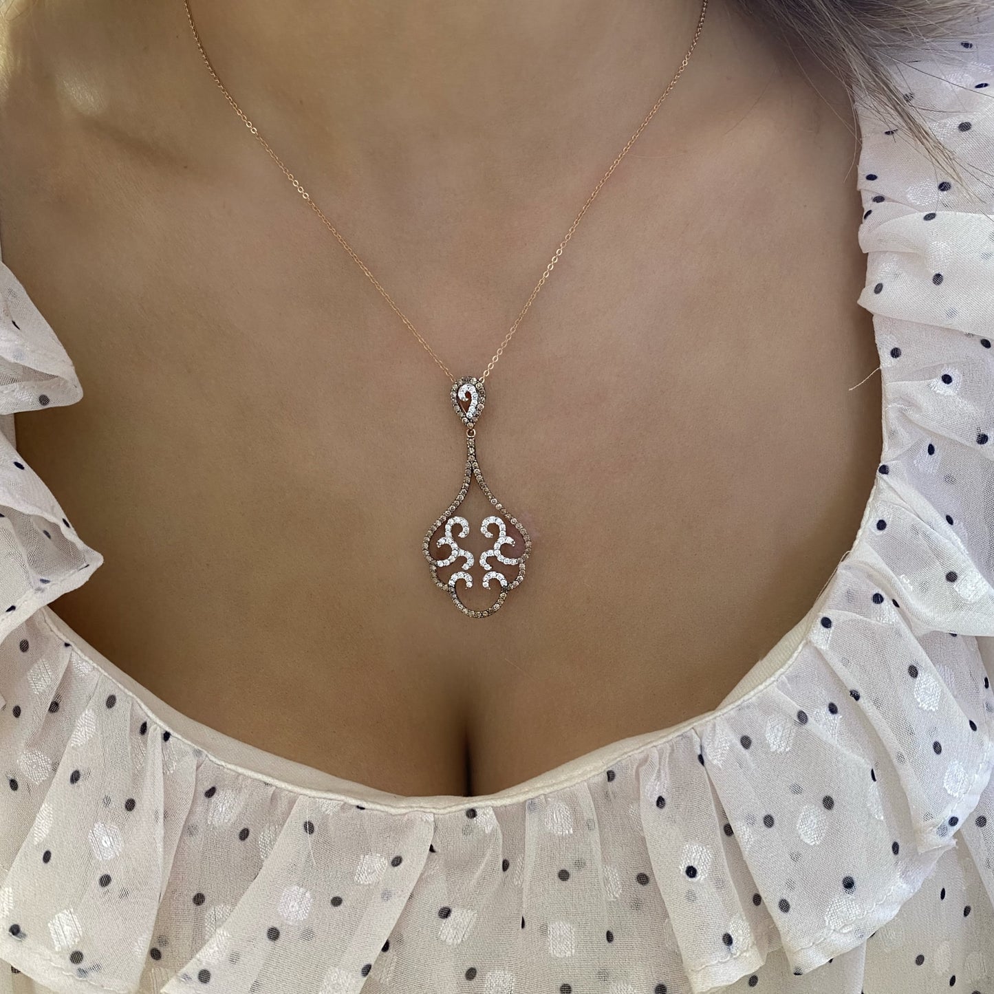 Large Swirl Diamond Pendant Necklace