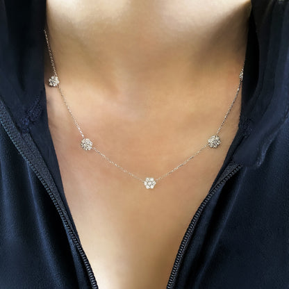 Diamond Flower Station Necklace
