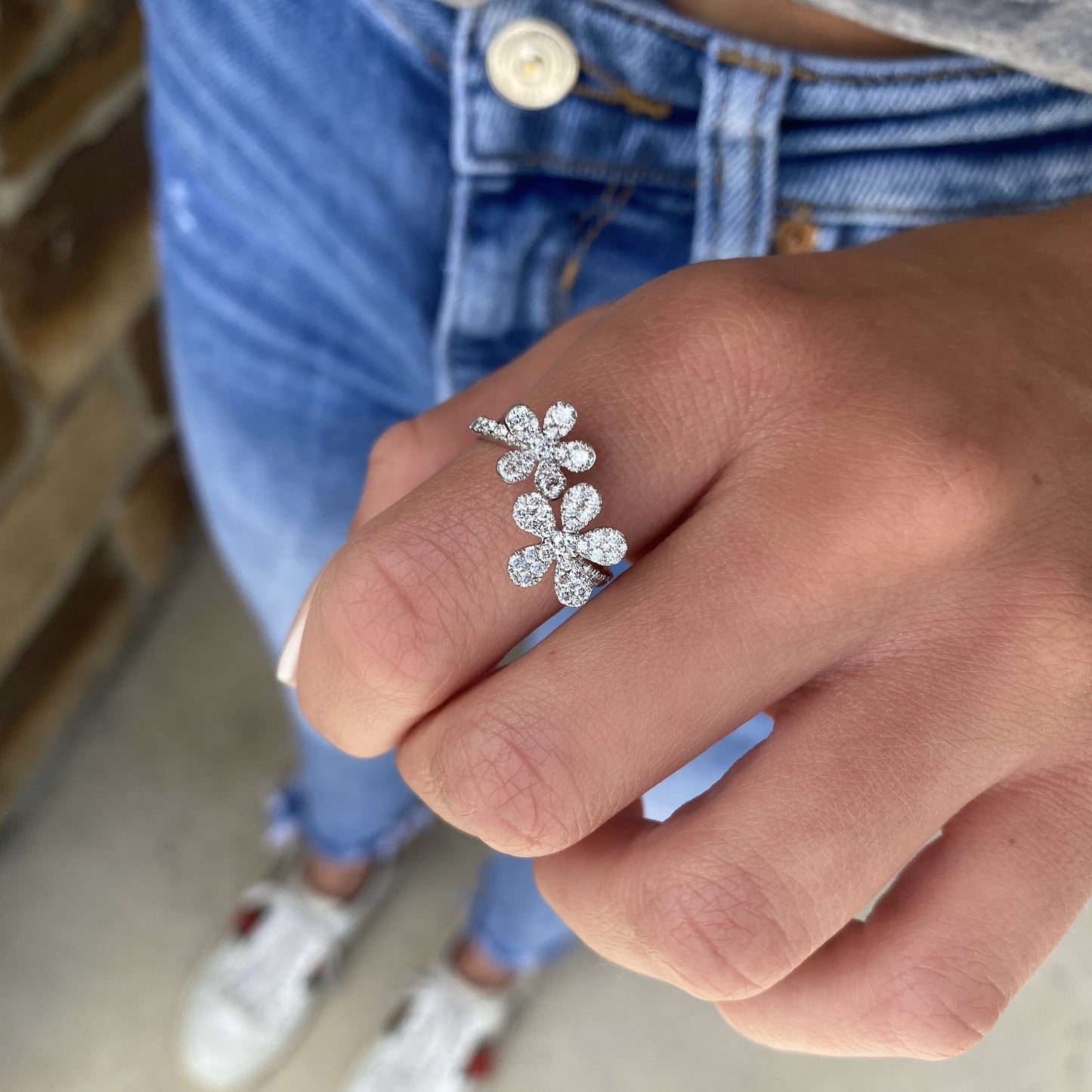 Diamond Flower Duo Ring