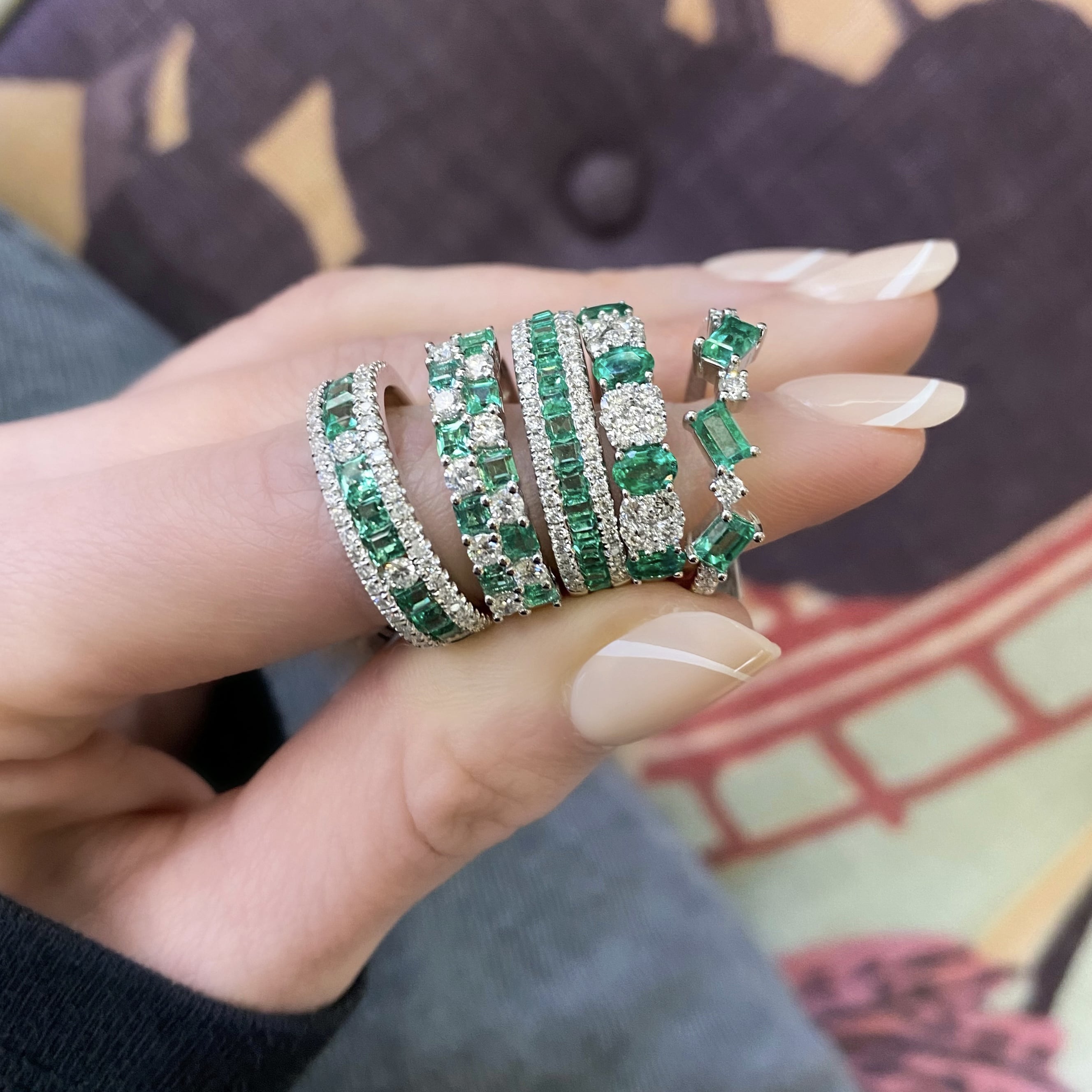 Alternating Emerald and Diamond Ring