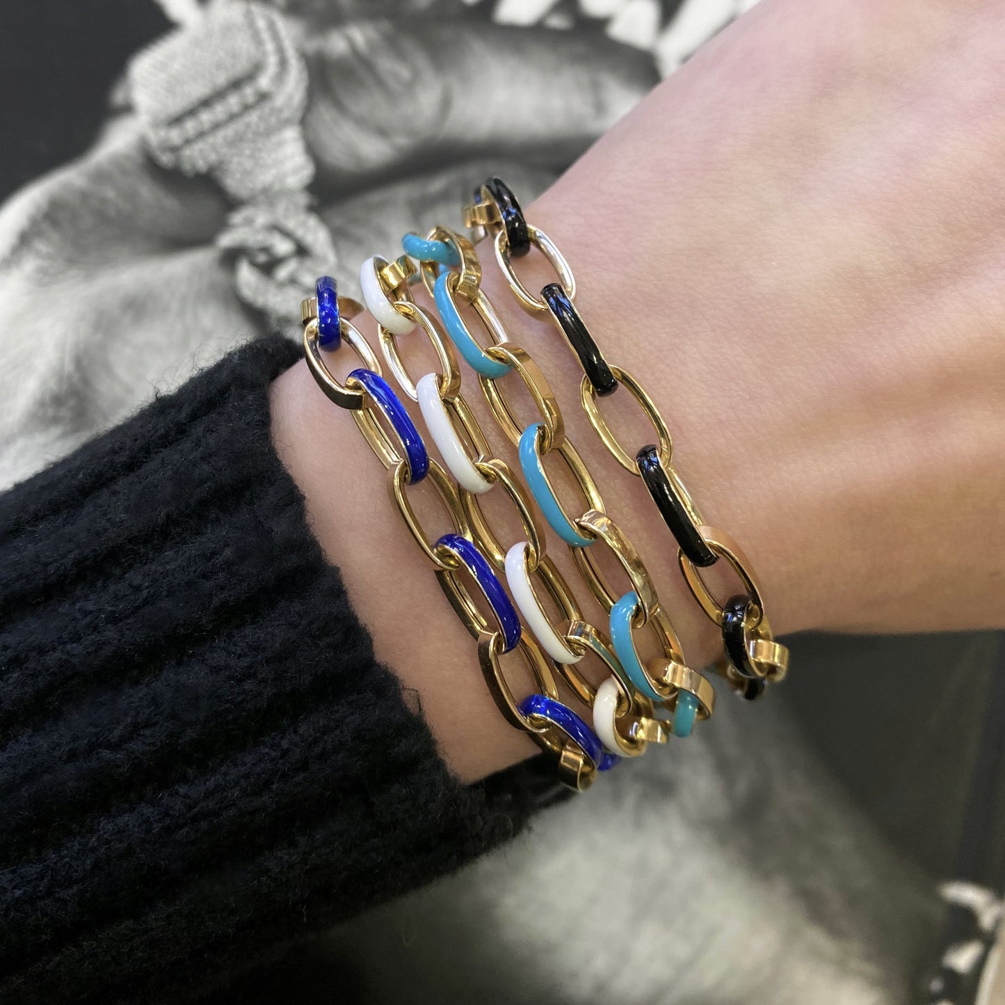 Blue Enamel Chain Link Bracelet