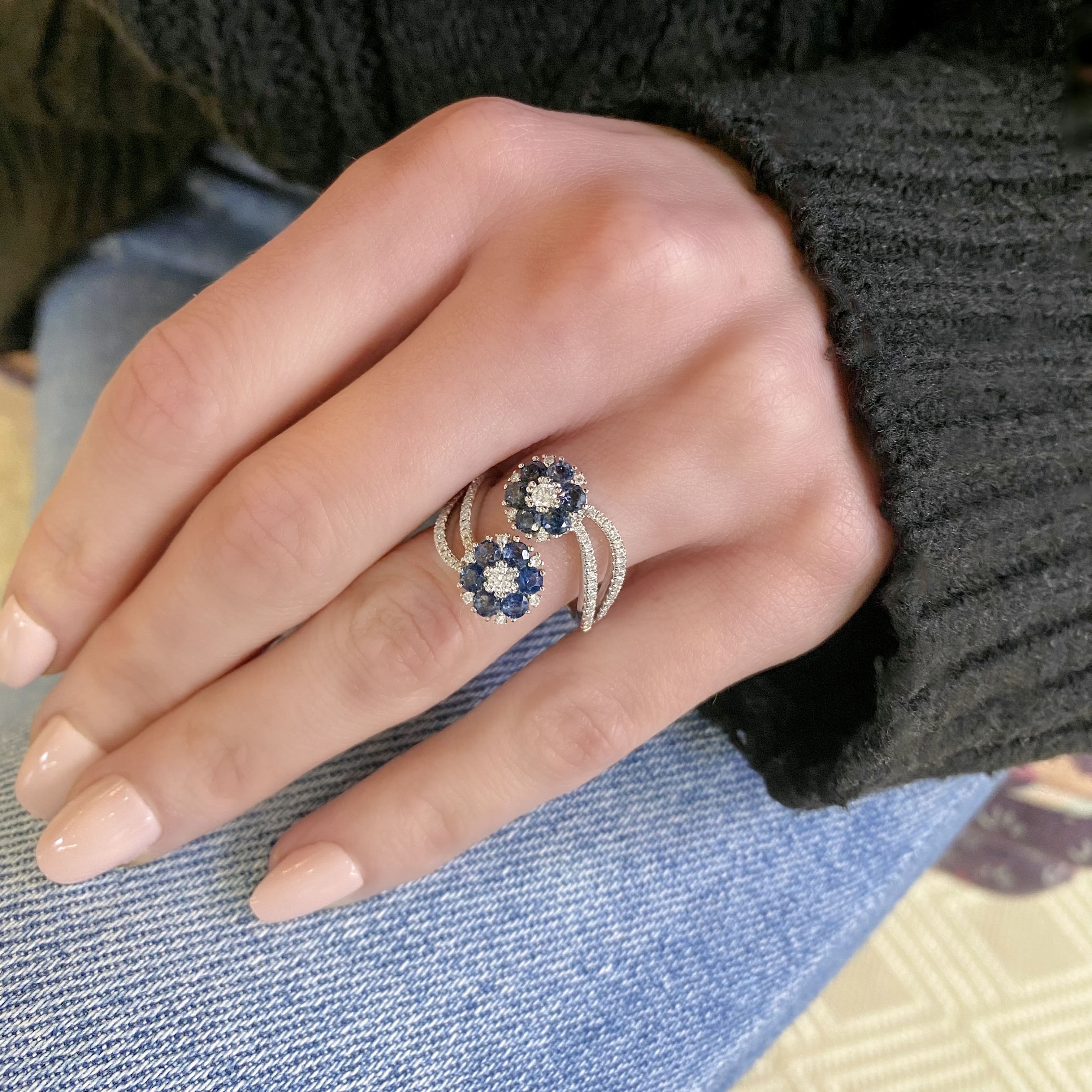 Sapphire and Diamond Flower Ring