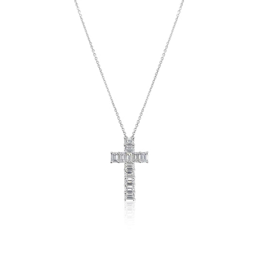 Emerald Cut Diamond Cross Necklace