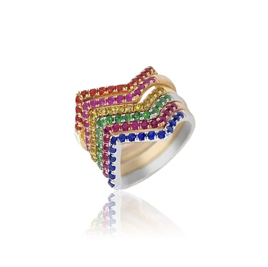 Wavy Rainbow Gemstone Ring Set