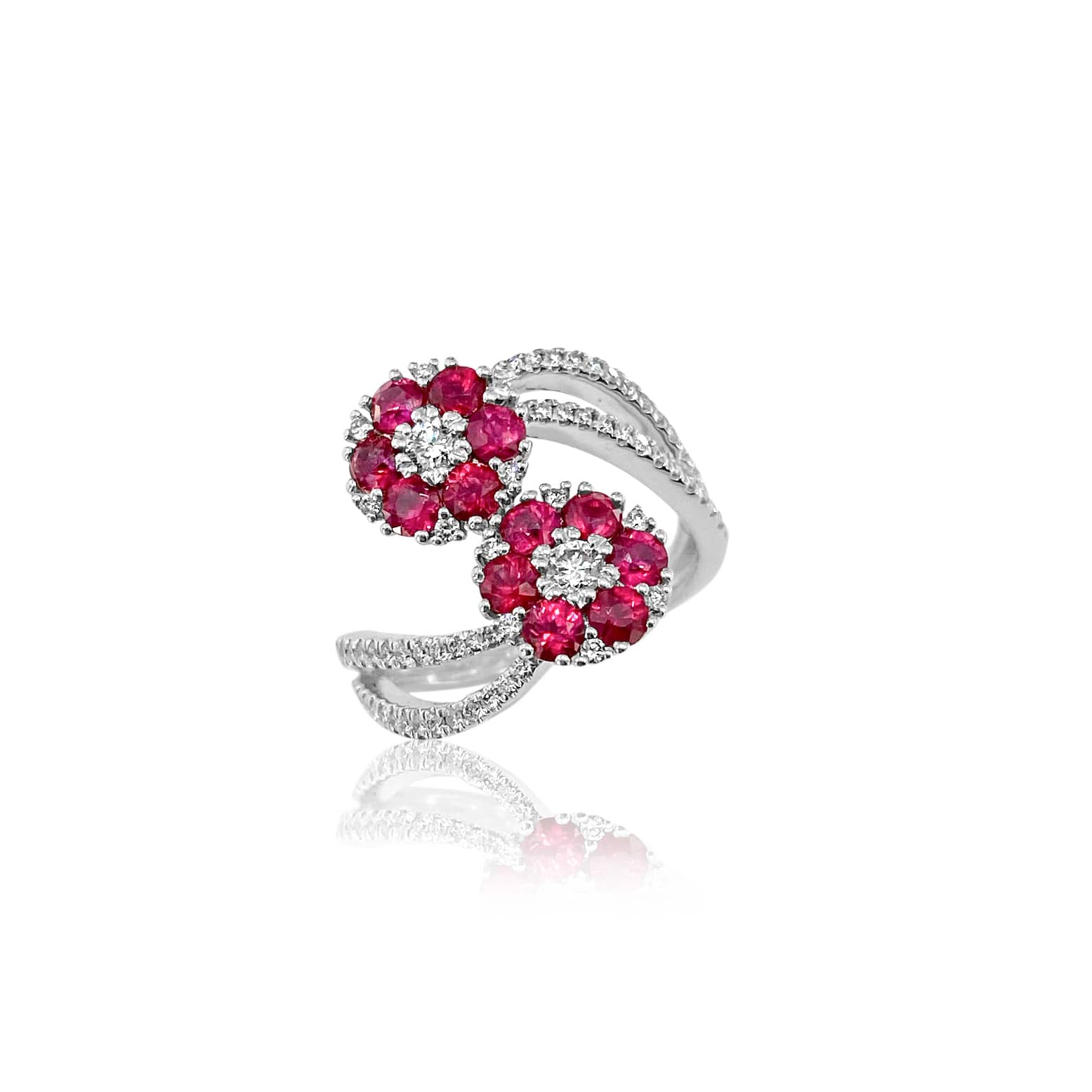 Ruby and Diamond Flower Ring